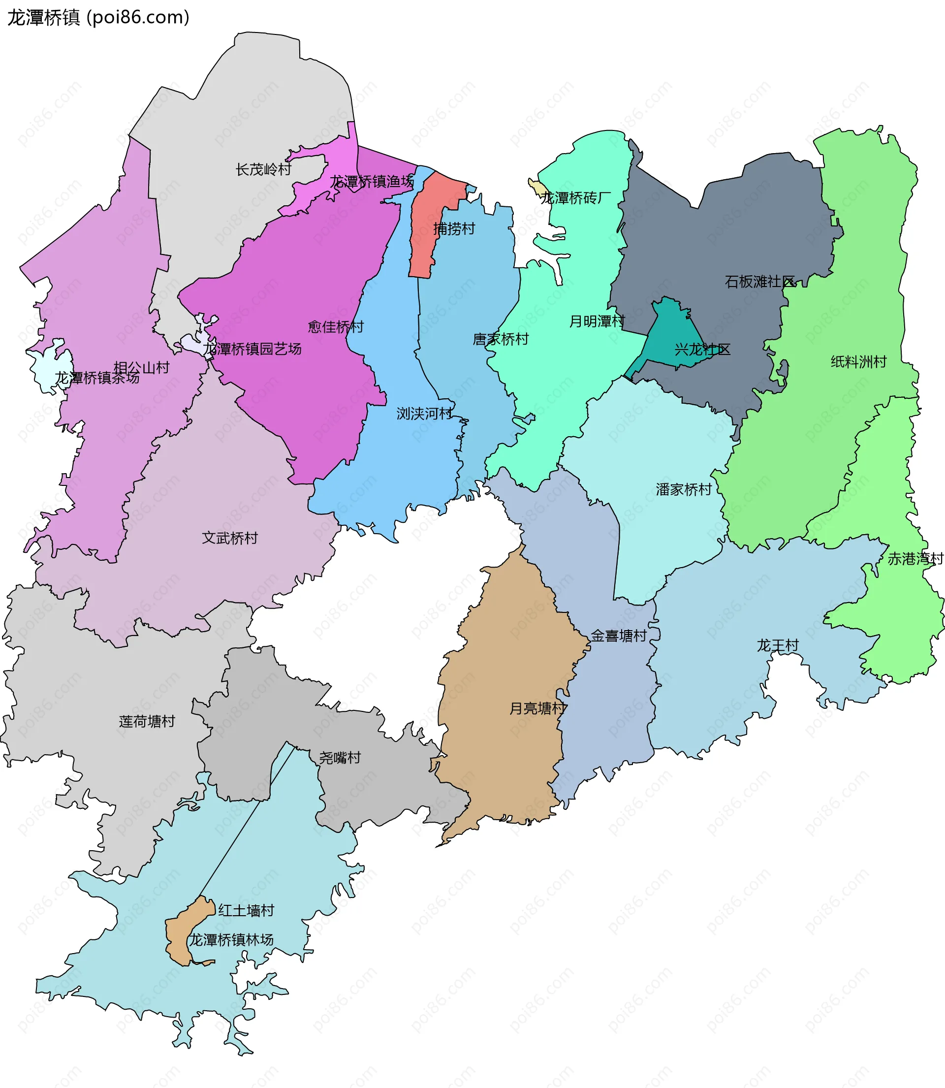 龙潭桥镇边界地图(五级行政区划)