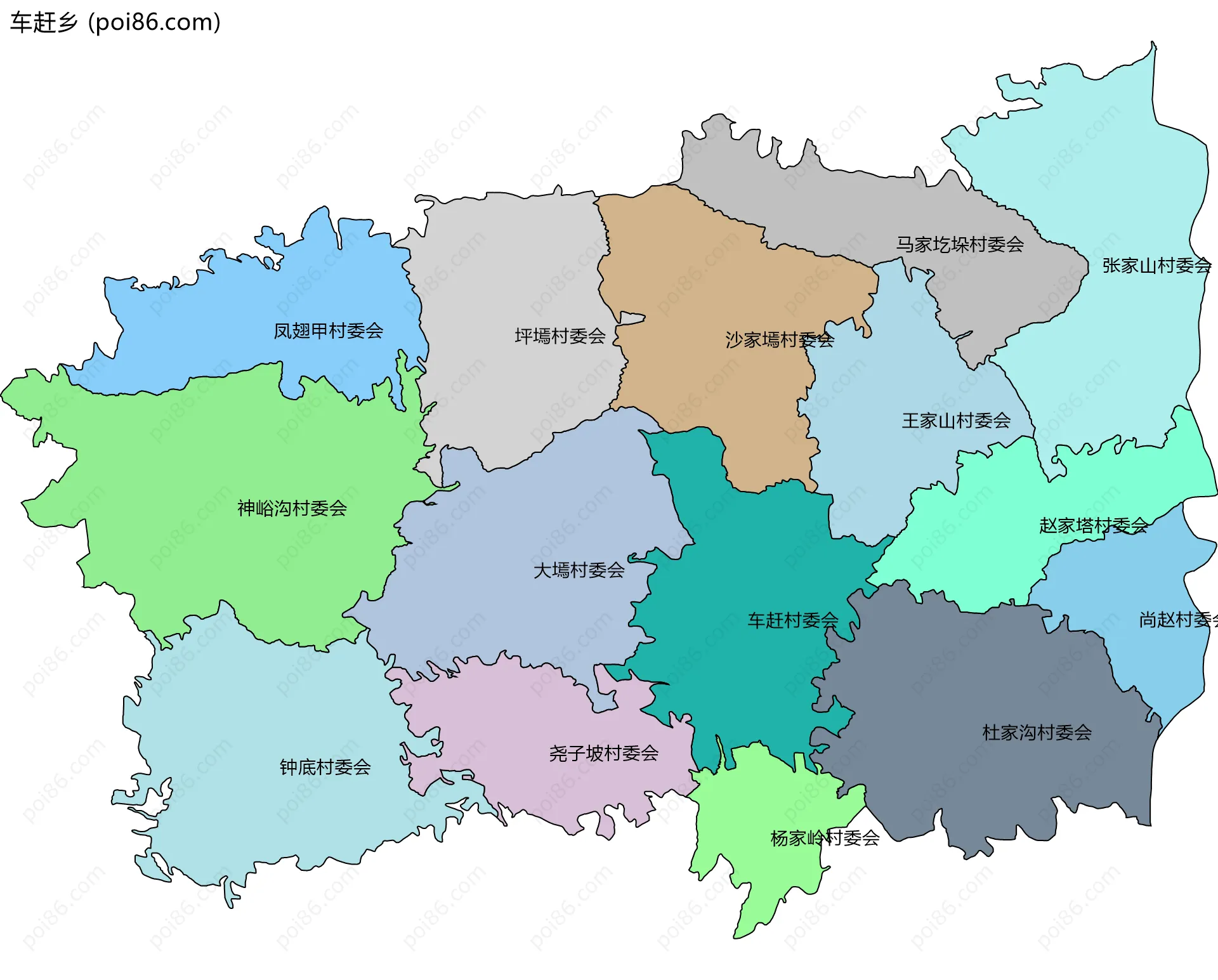 车赶乡边界地图(五级行政区划)