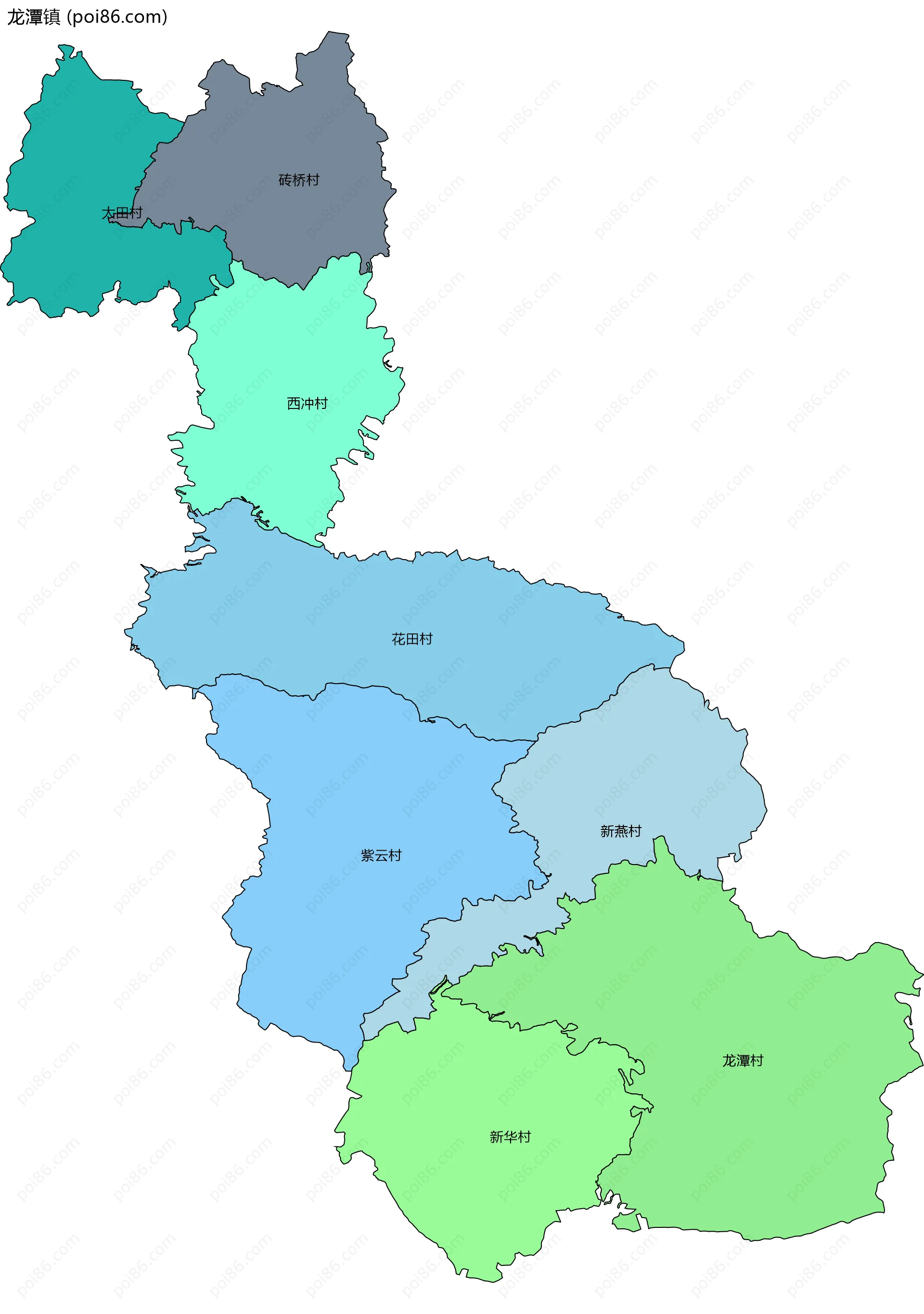 龙潭镇边界地图(五级行政区划)