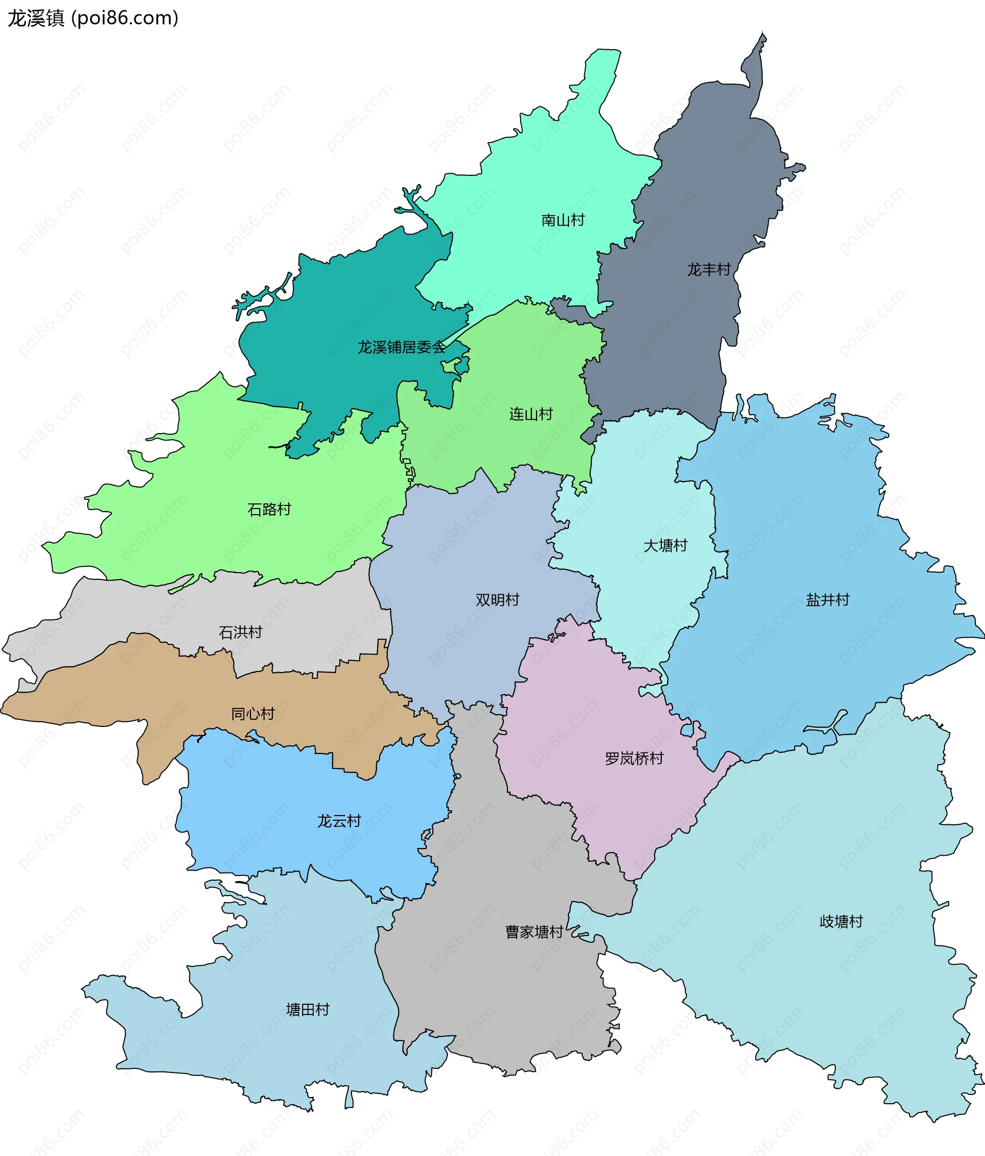 龙溪镇边界地图(五级行政区划)