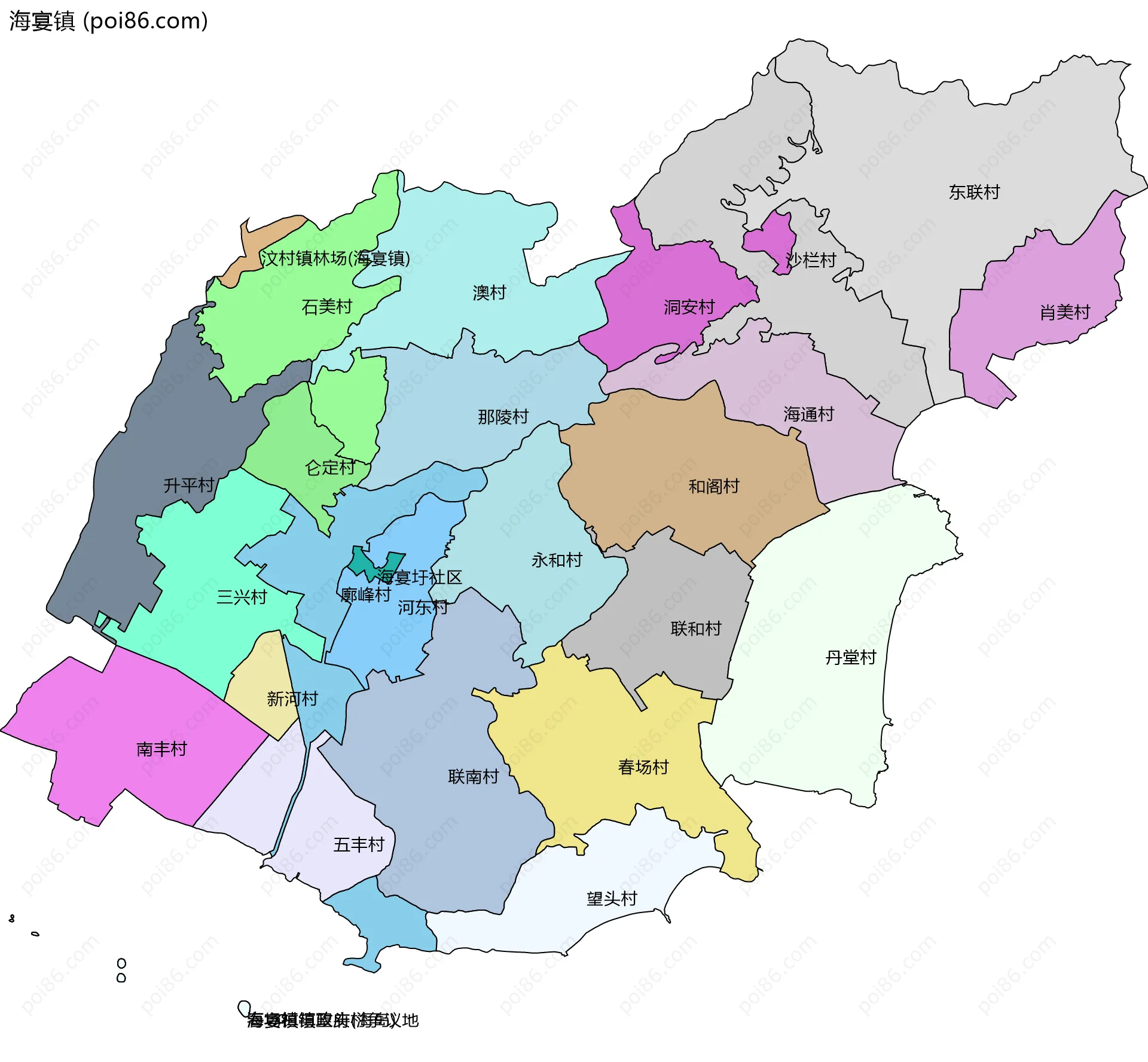 海宴镇边界地图(五级行政区划)