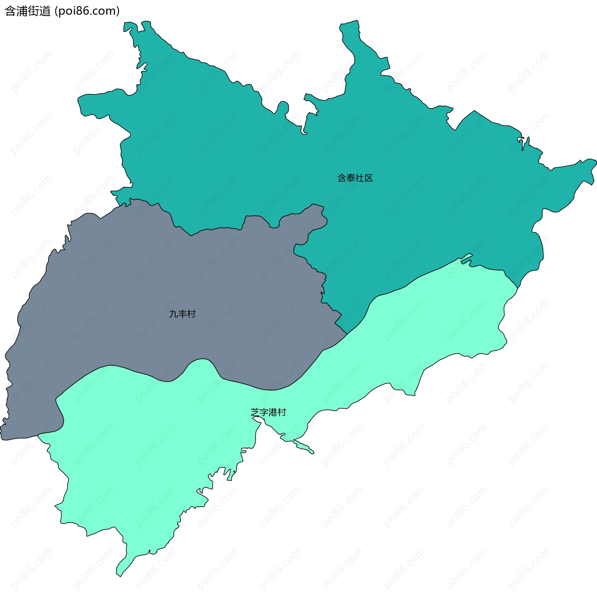 含浦街道边界地图(五级行政区划)