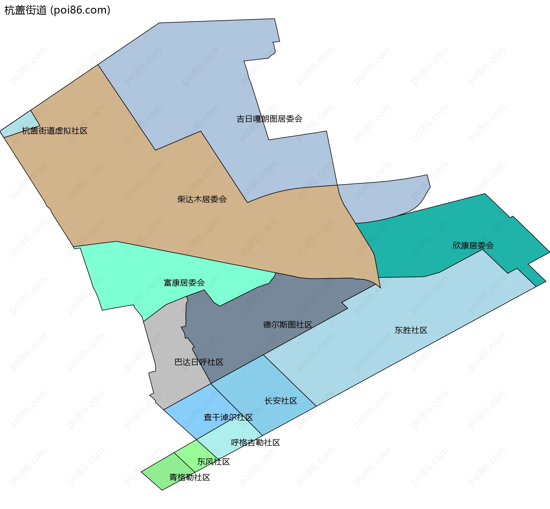杭盖街道边界地图(五级行政区划)
