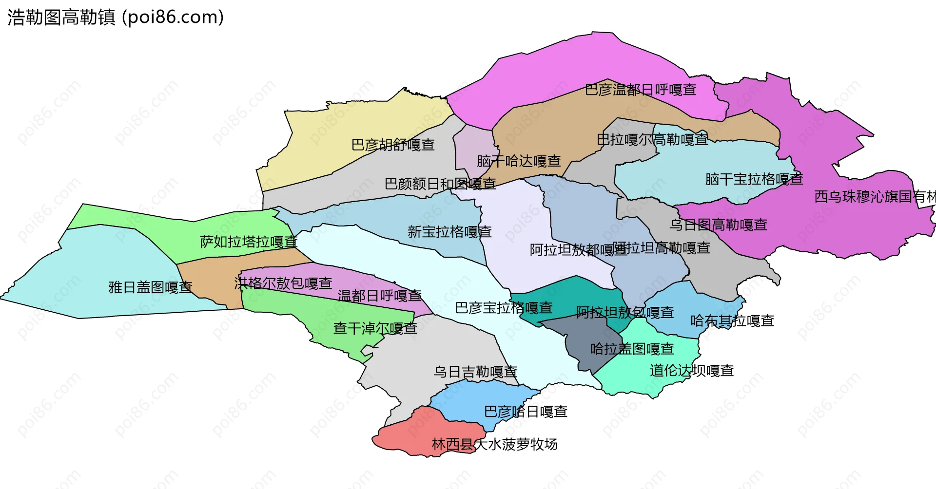浩勒图高勒镇边界地图(五级行政区划)