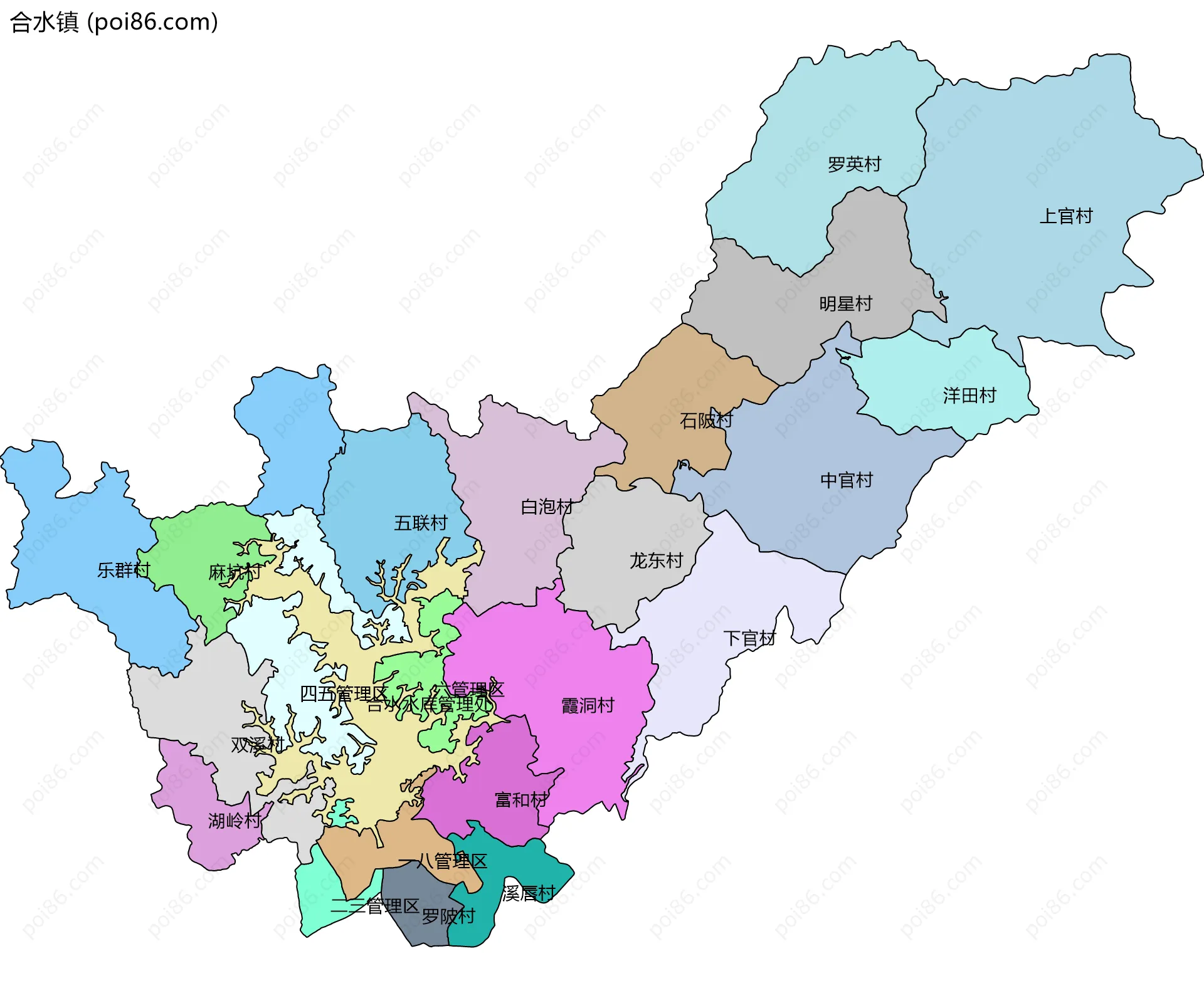 合水镇边界地图(五级行政区划)