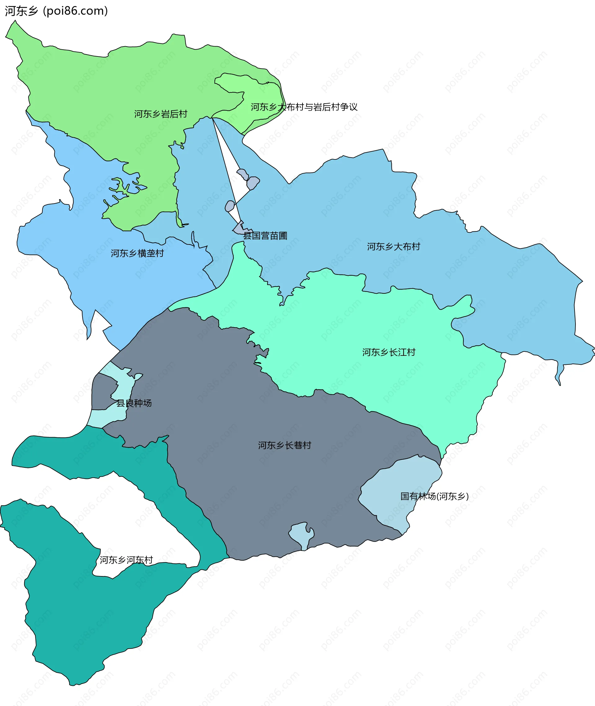 河东乡边界地图(五级行政区划)