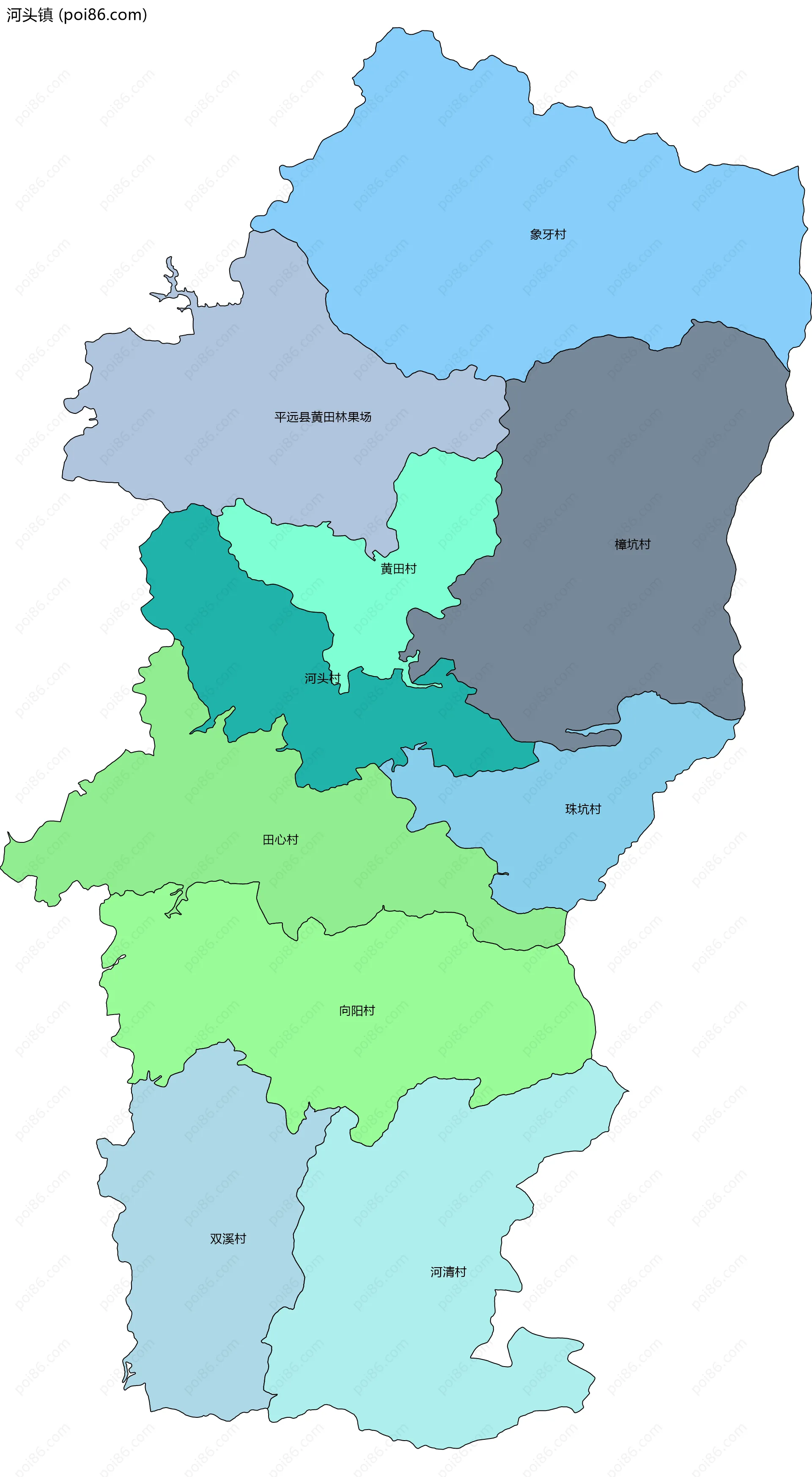 河头镇边界地图(五级行政区划)