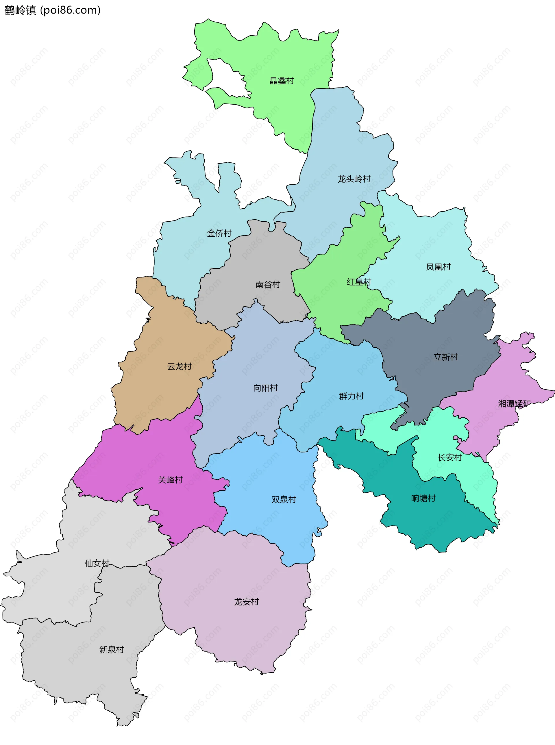 鹤岭镇边界地图(五级行政区划)