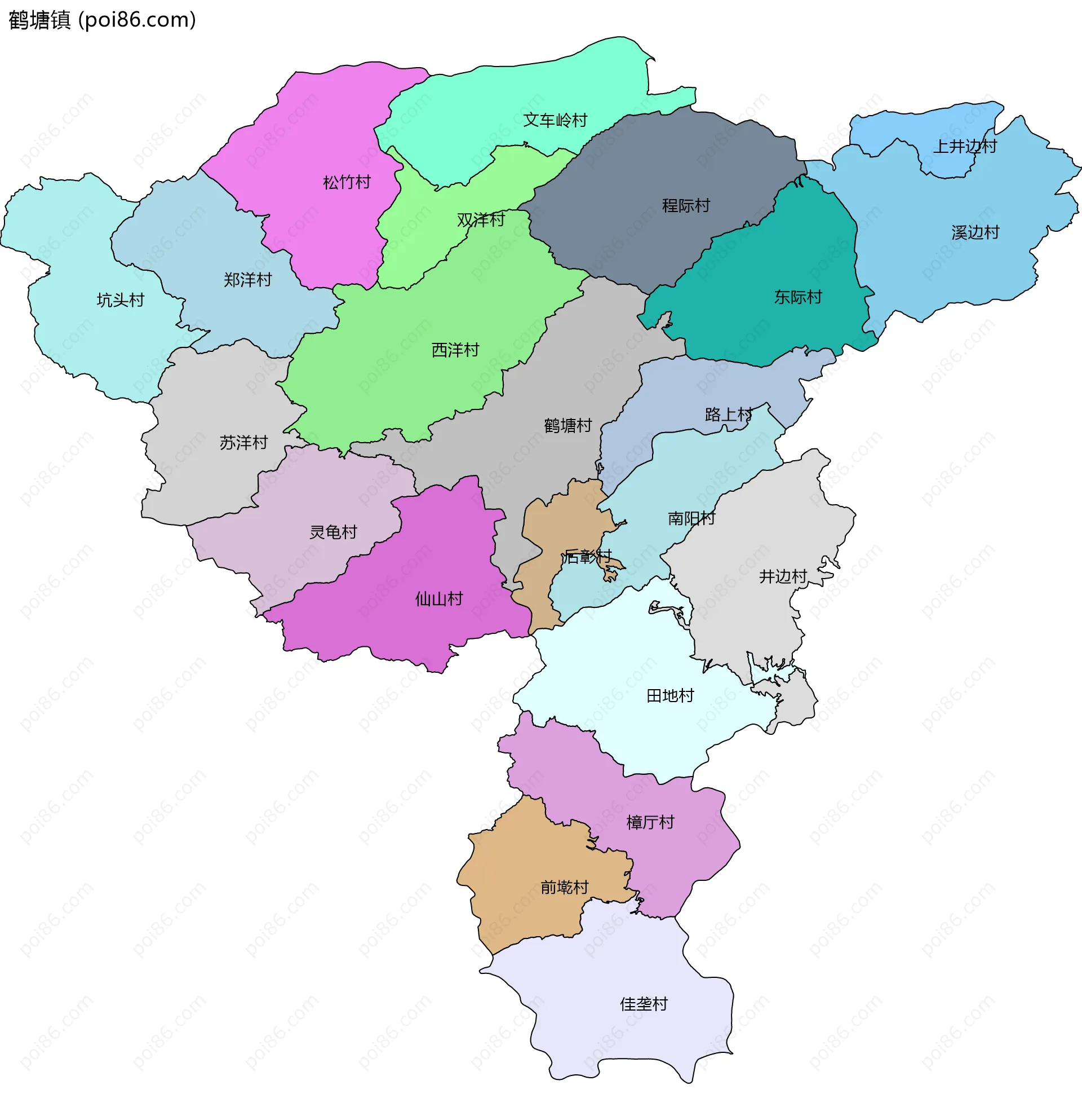 鹤塘镇边界地图(五级行政区划)