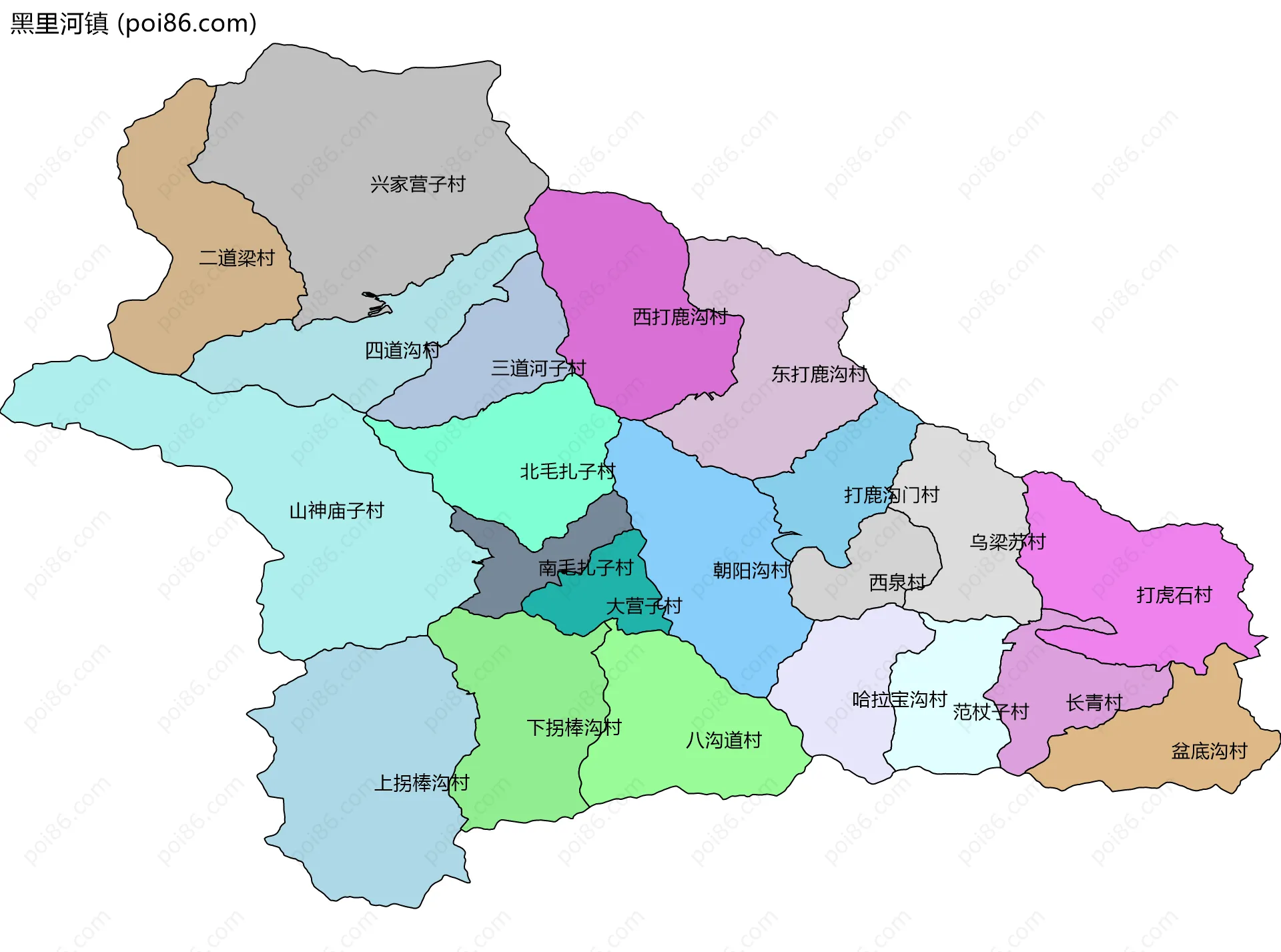 黑里河镇边界地图(五级行政区划)