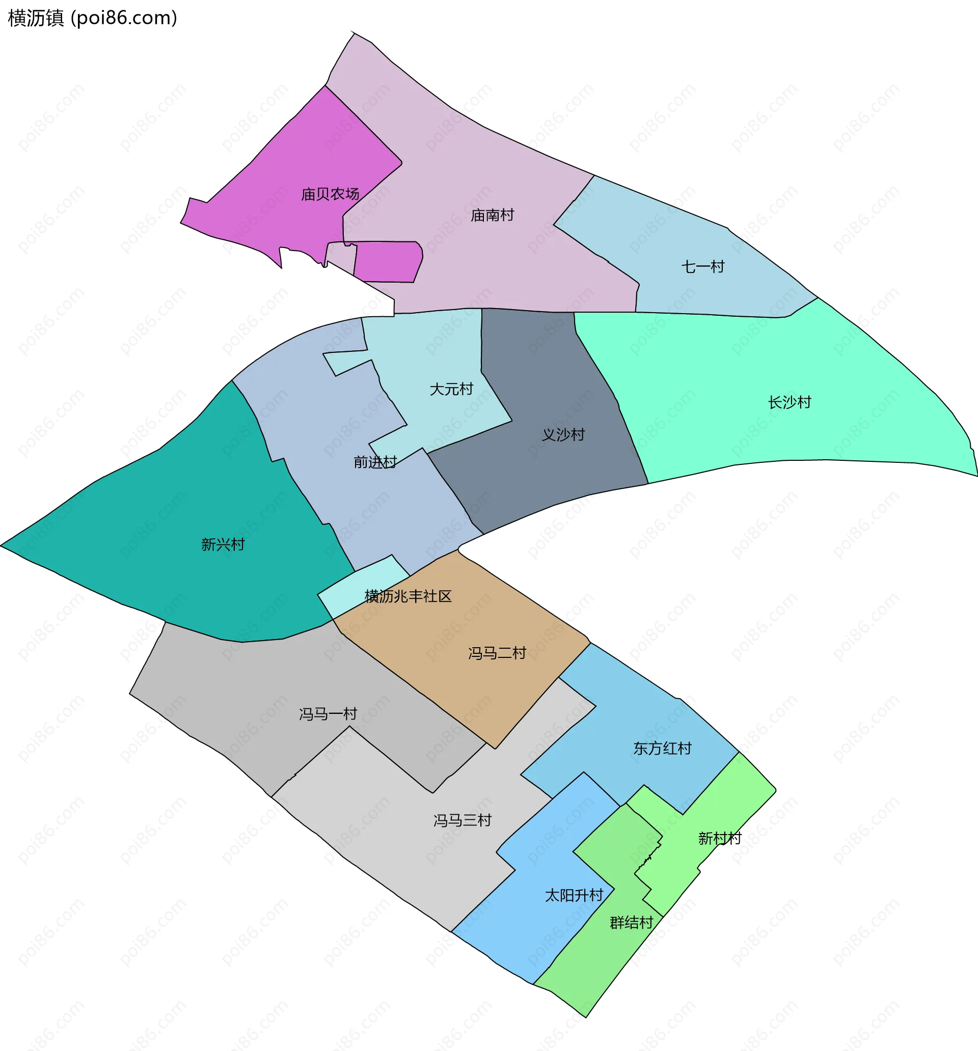 横沥镇边界地图(五级行政区划)