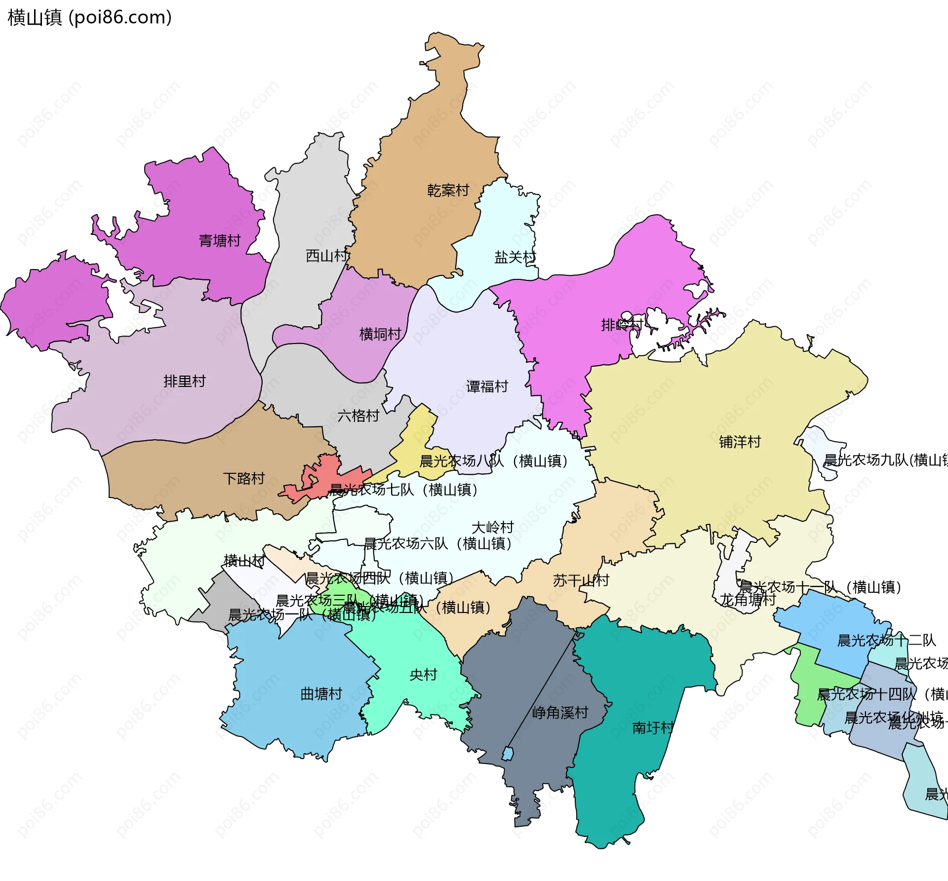 横山镇边界地图(五级行政区划)