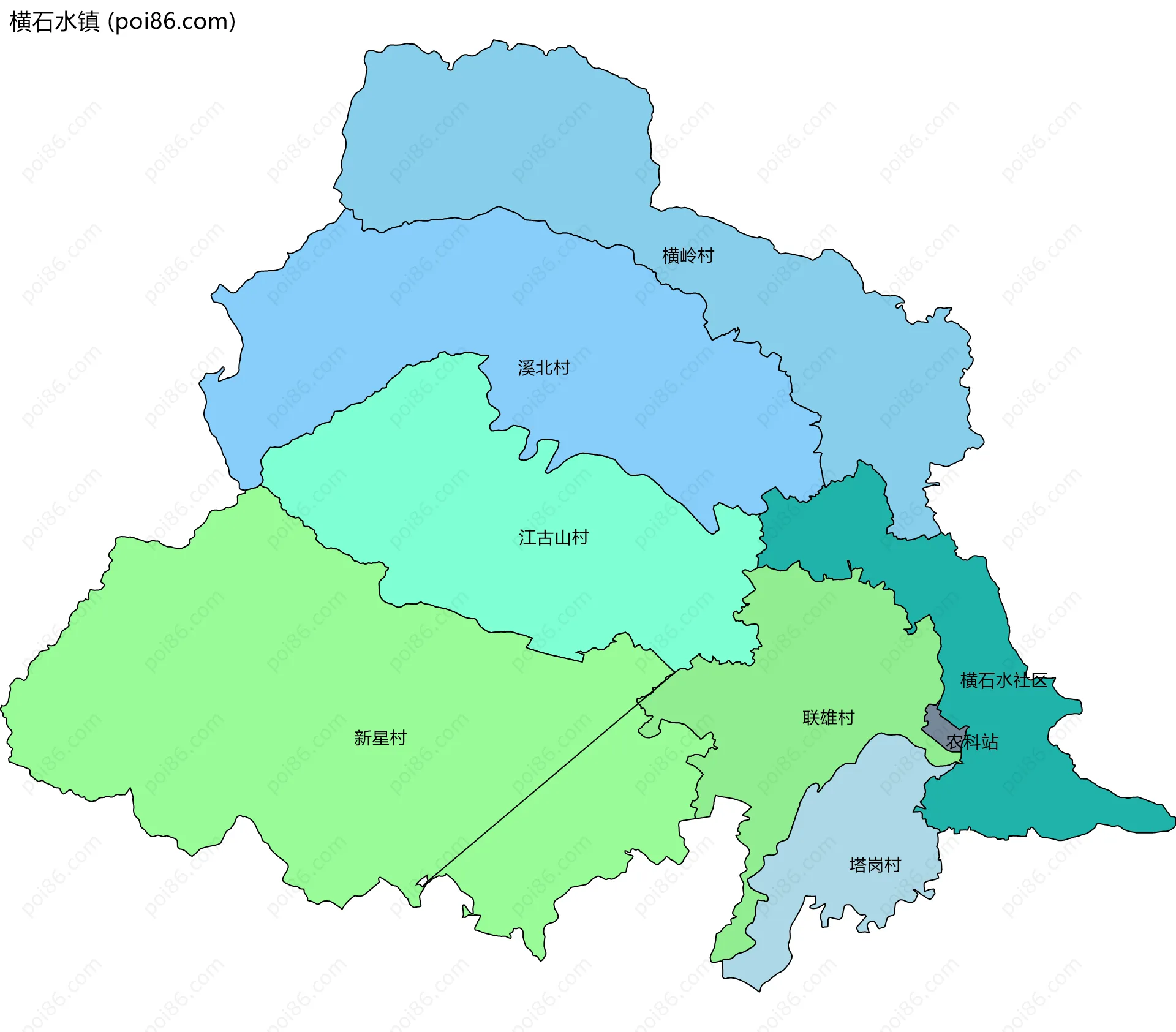 横石水镇边界地图(五级行政区划)