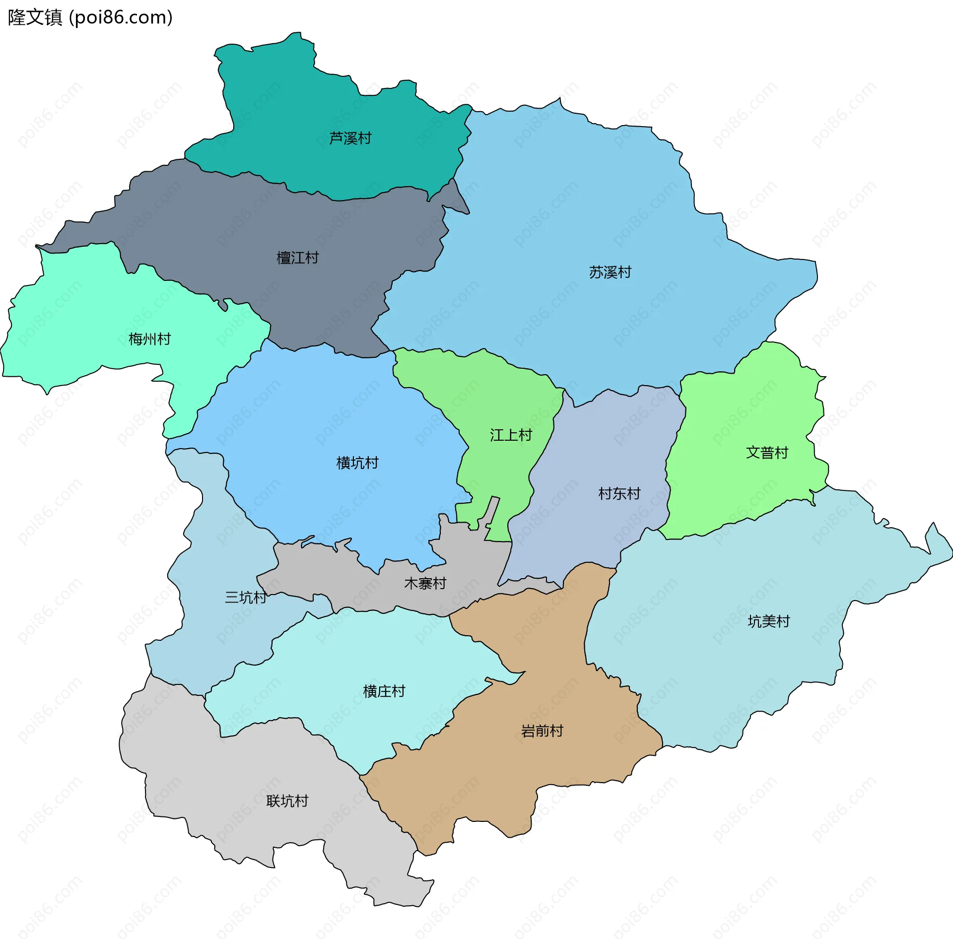 隆文镇边界地图(五级行政区划)