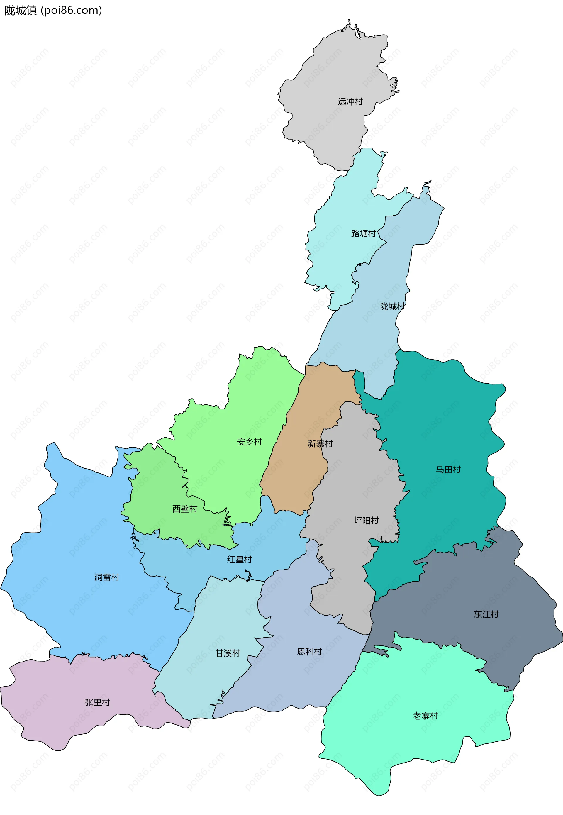 陇城镇边界地图(五级行政区划)