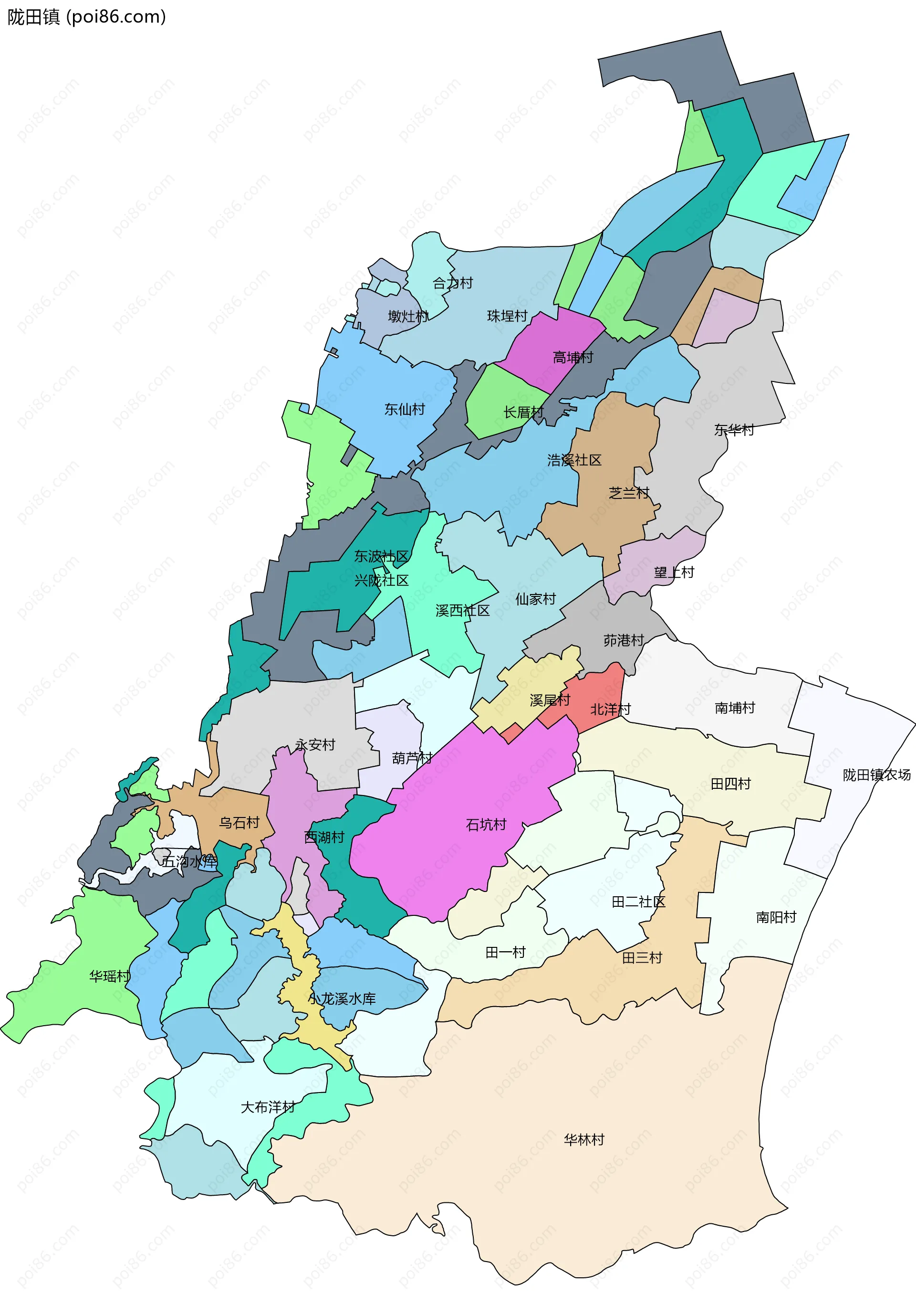 陇田镇边界地图(五级行政区划)