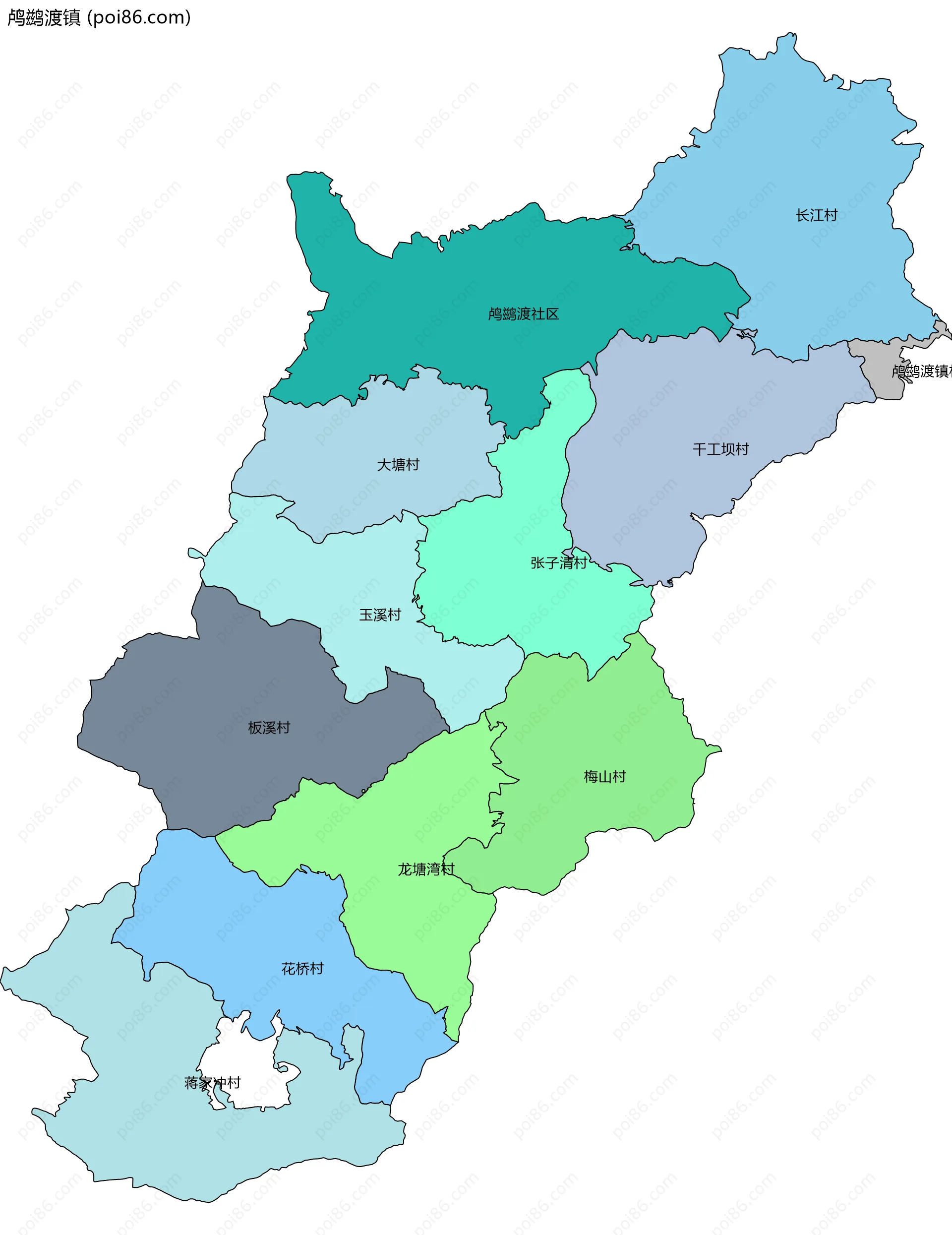 鸬鹚渡镇边界地图(五级行政区划)