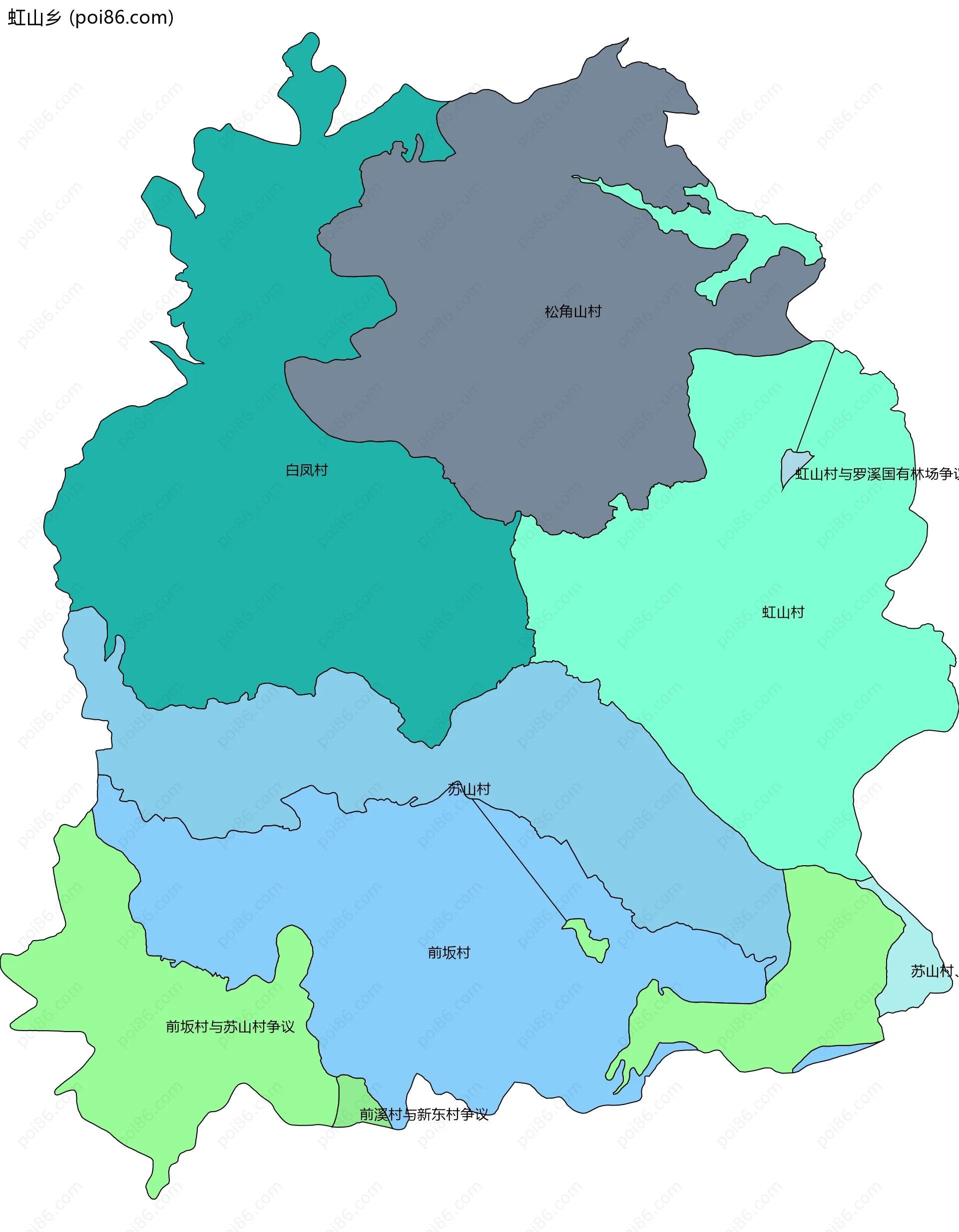 虹山乡边界地图(五级行政区划)