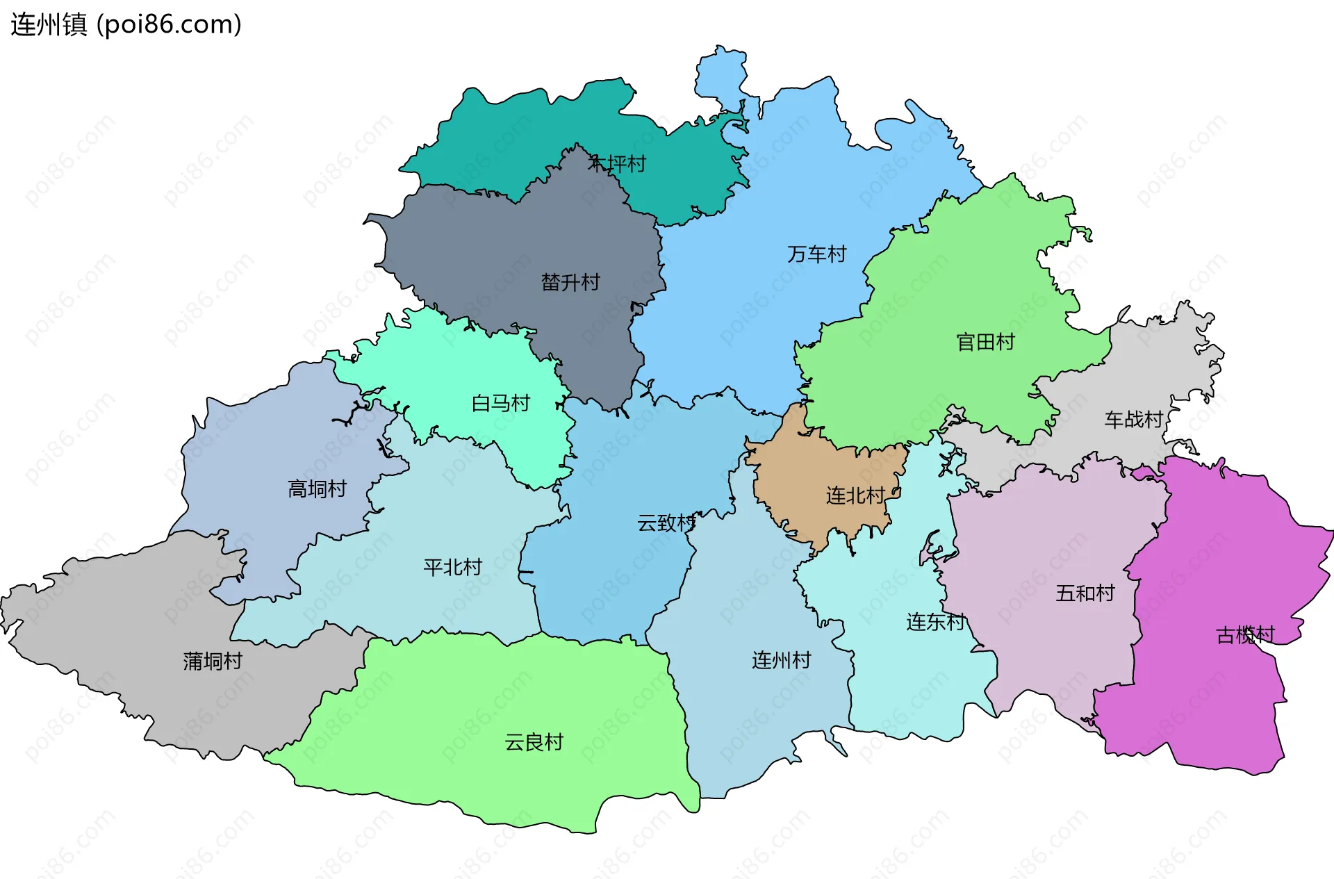 连州镇边界地图(五级行政区划)