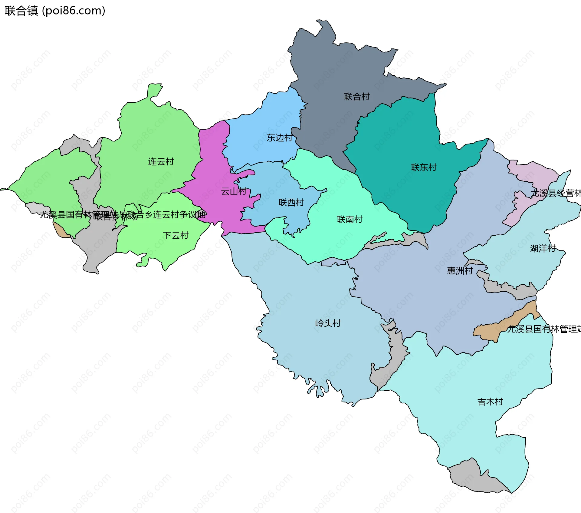 联合镇边界地图(五级行政区划)