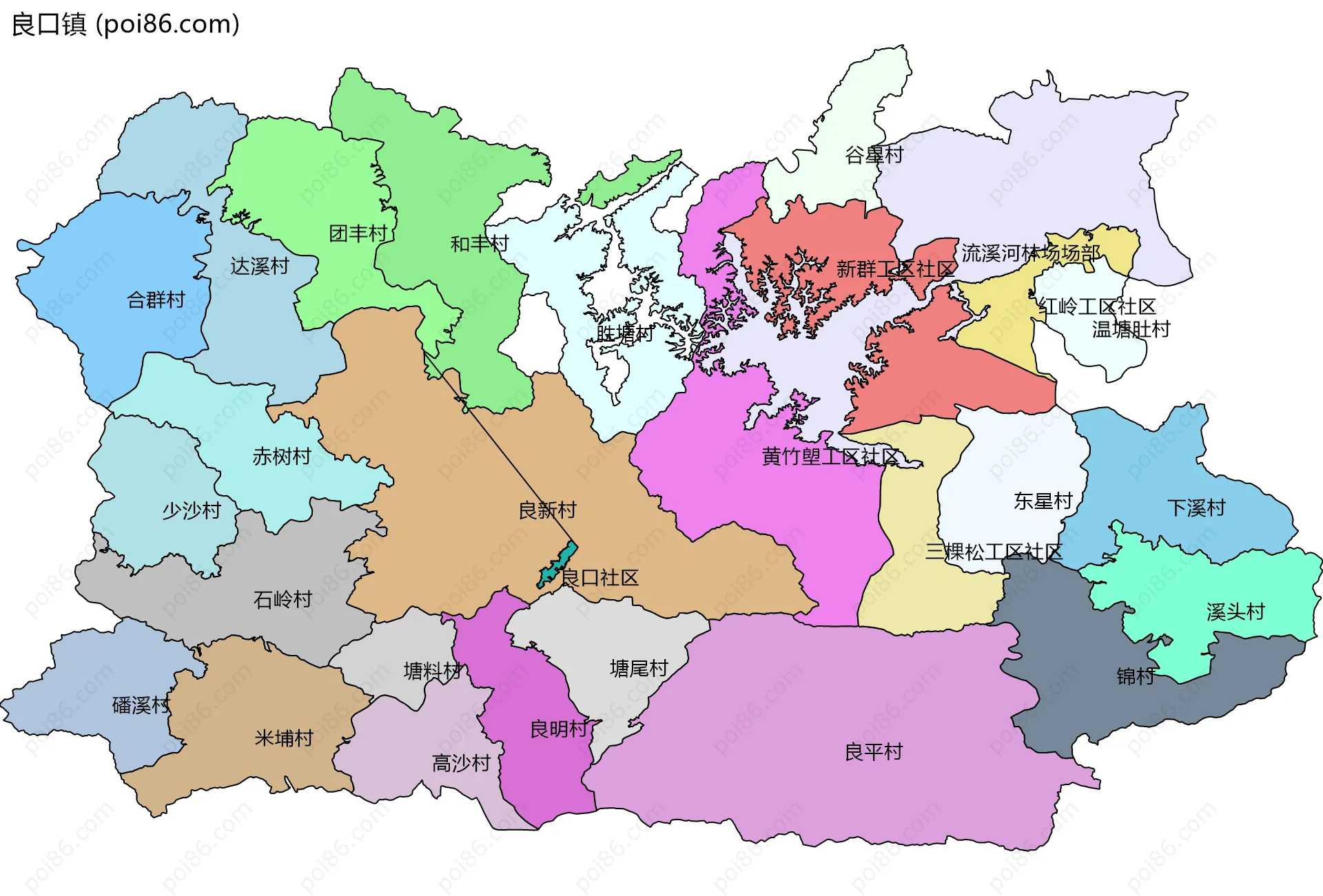 良口镇边界地图(五级行政区划)