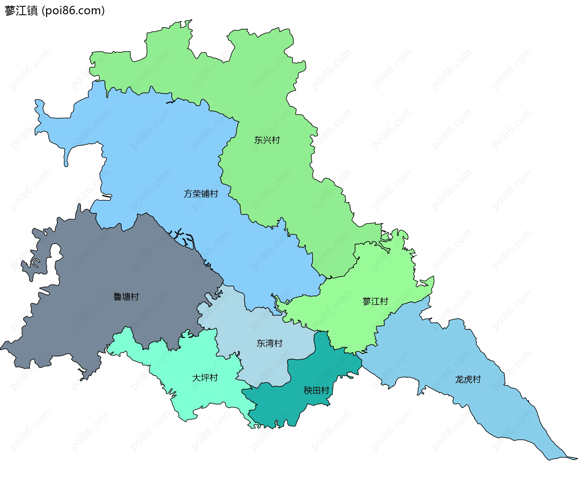 蓼江镇边界地图(五级行政区划)