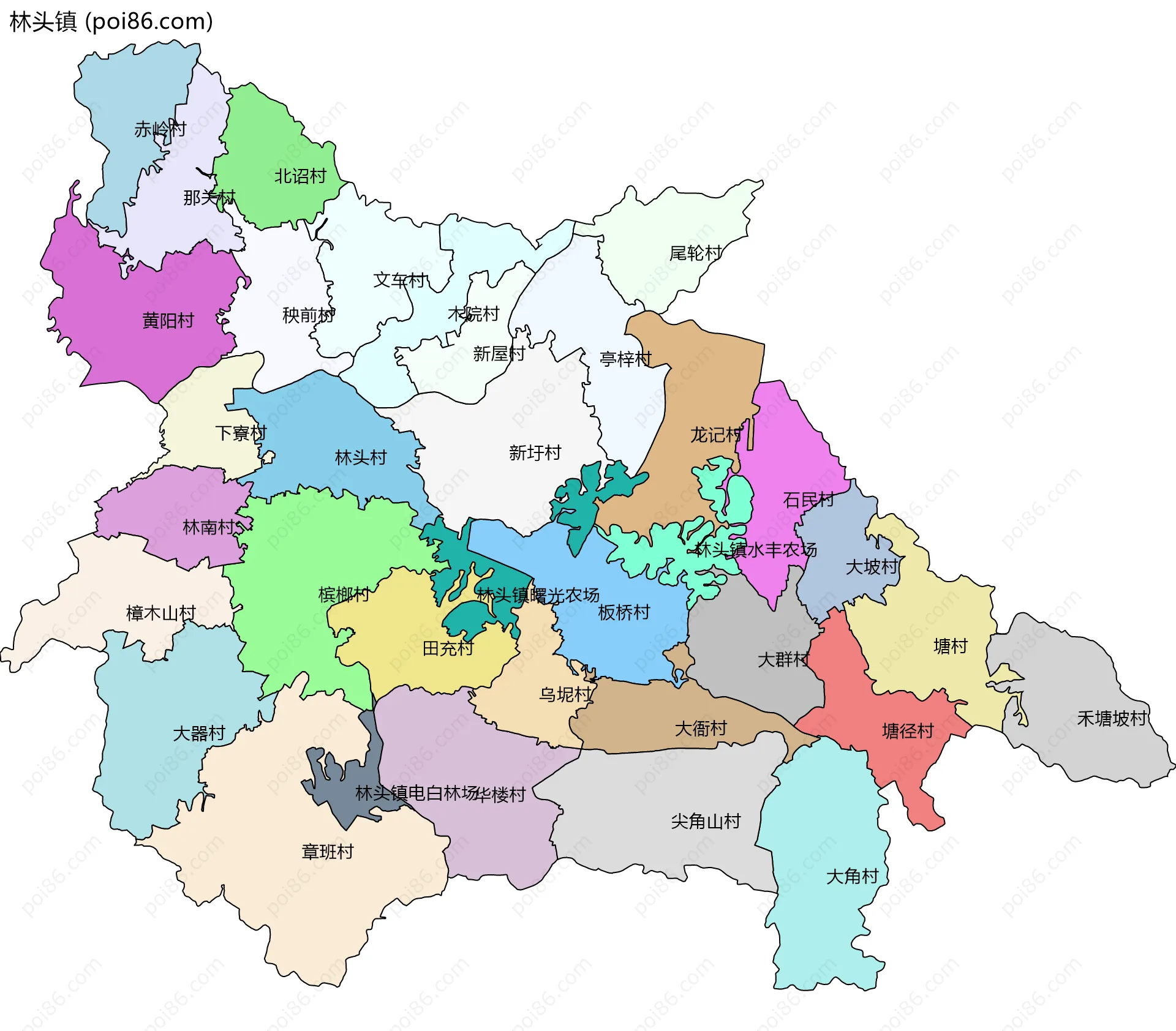 林头镇边界地图(五级行政区划)