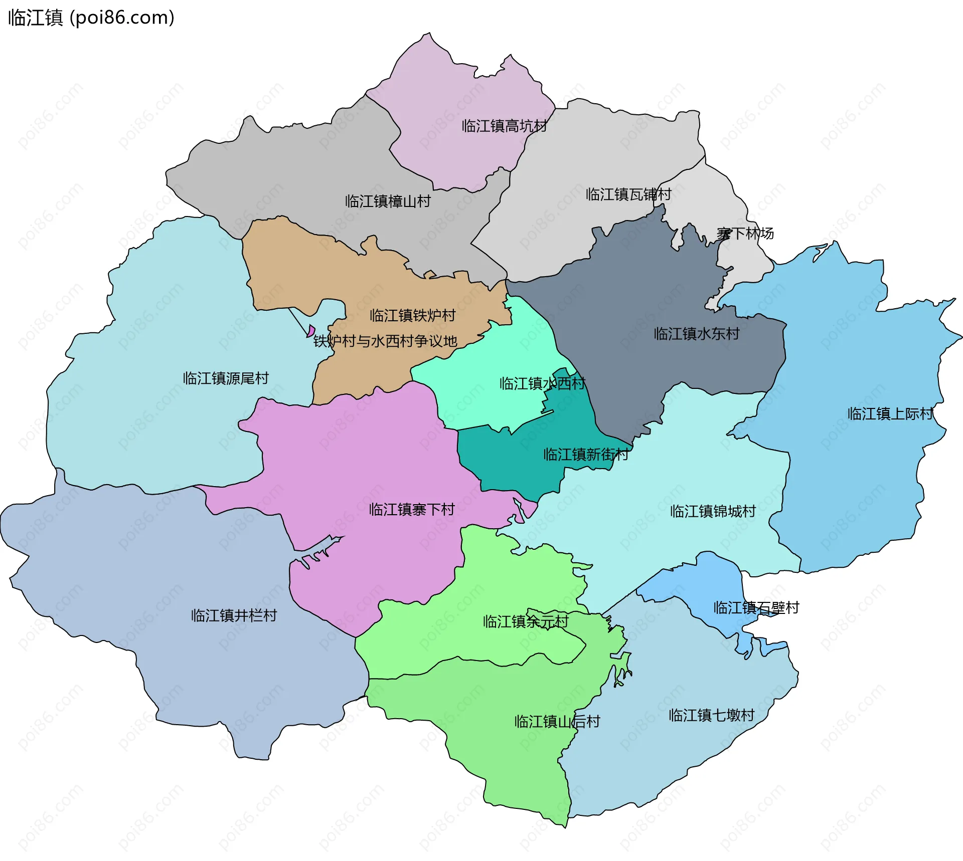 临江镇边界地图(五级行政区划)