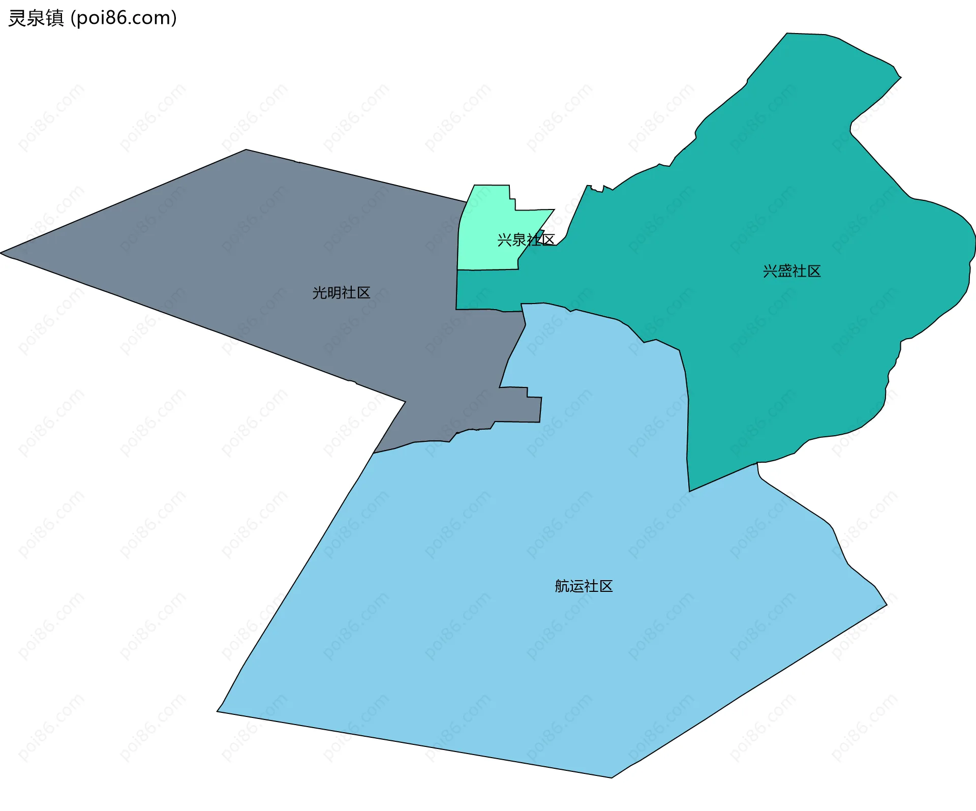 灵泉镇边界地图(五级行政区划)