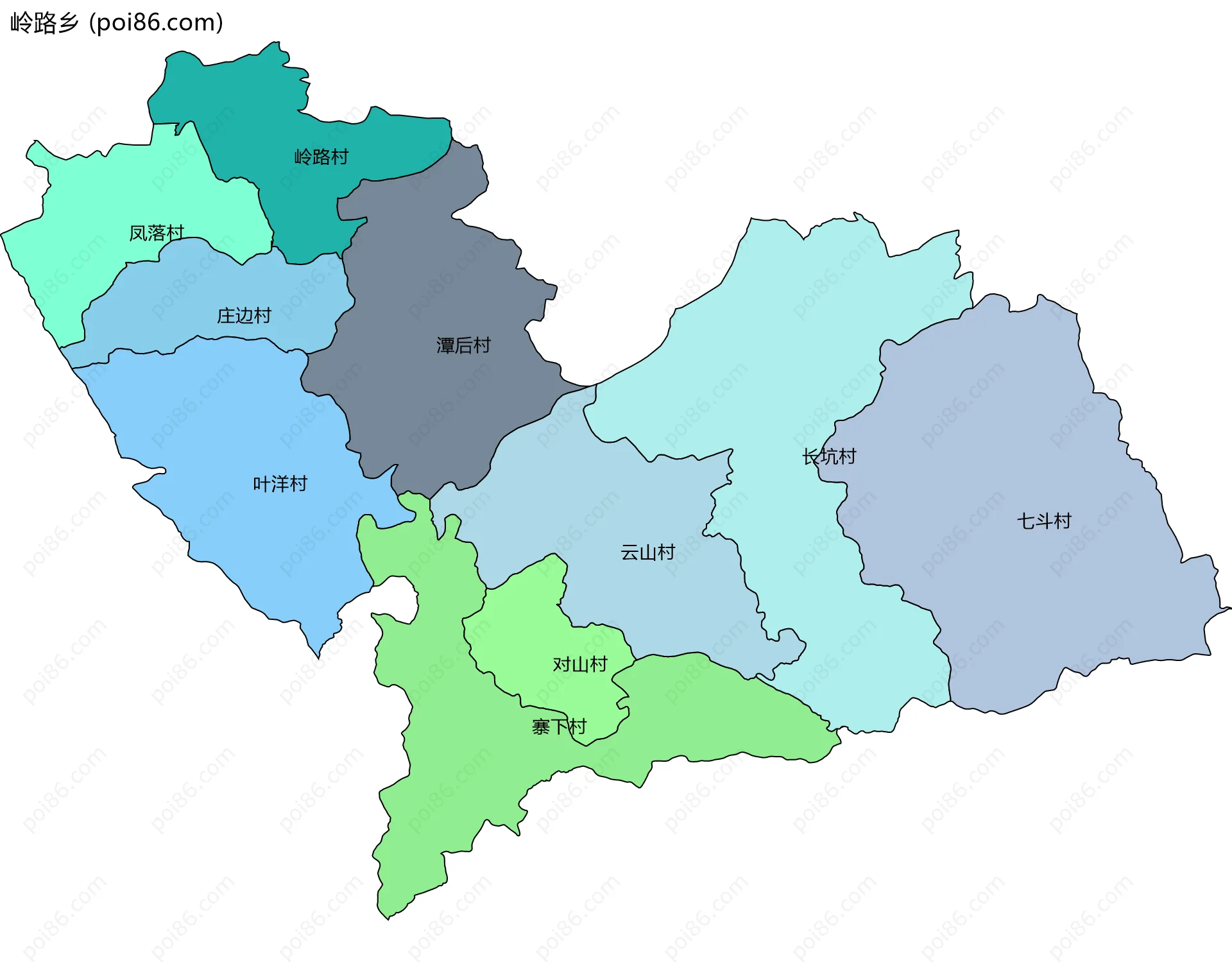 岭路乡边界地图(五级行政区划)