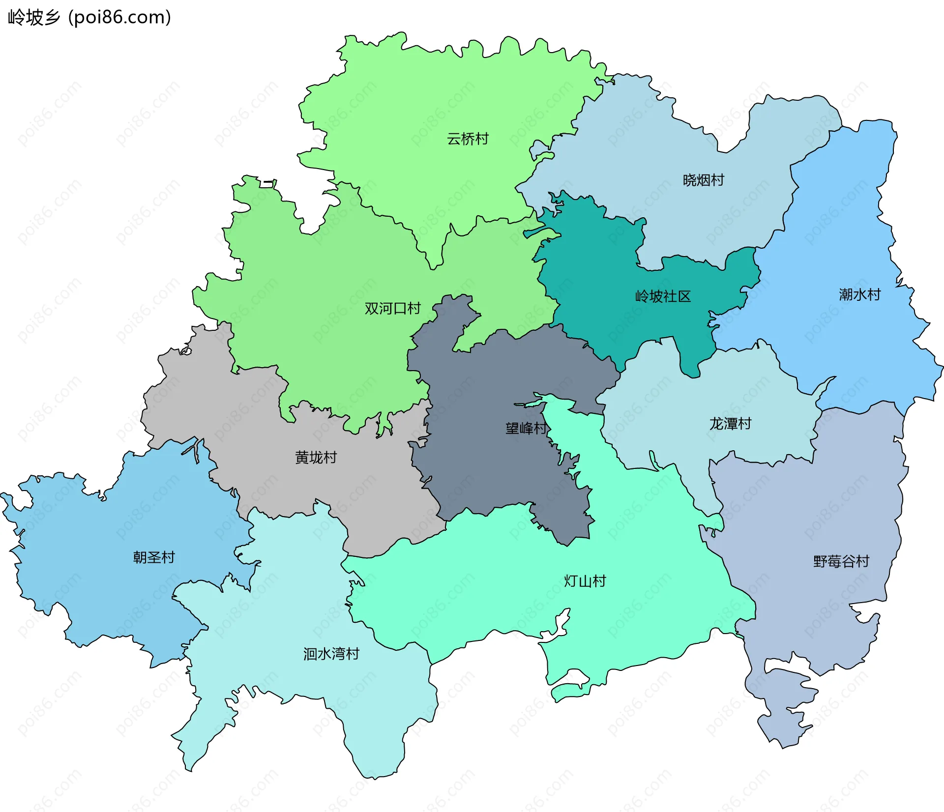 岭坡乡边界地图(五级行政区划)