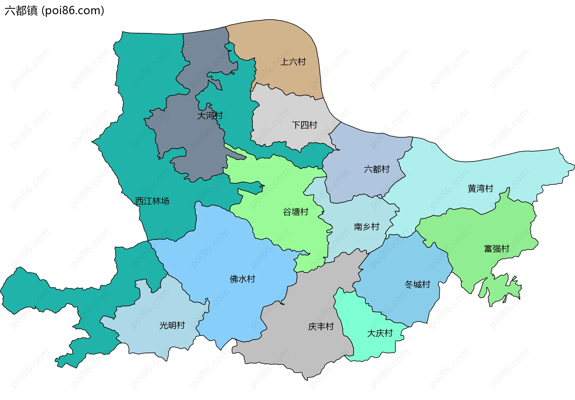 六都镇边界地图(五级行政区划)