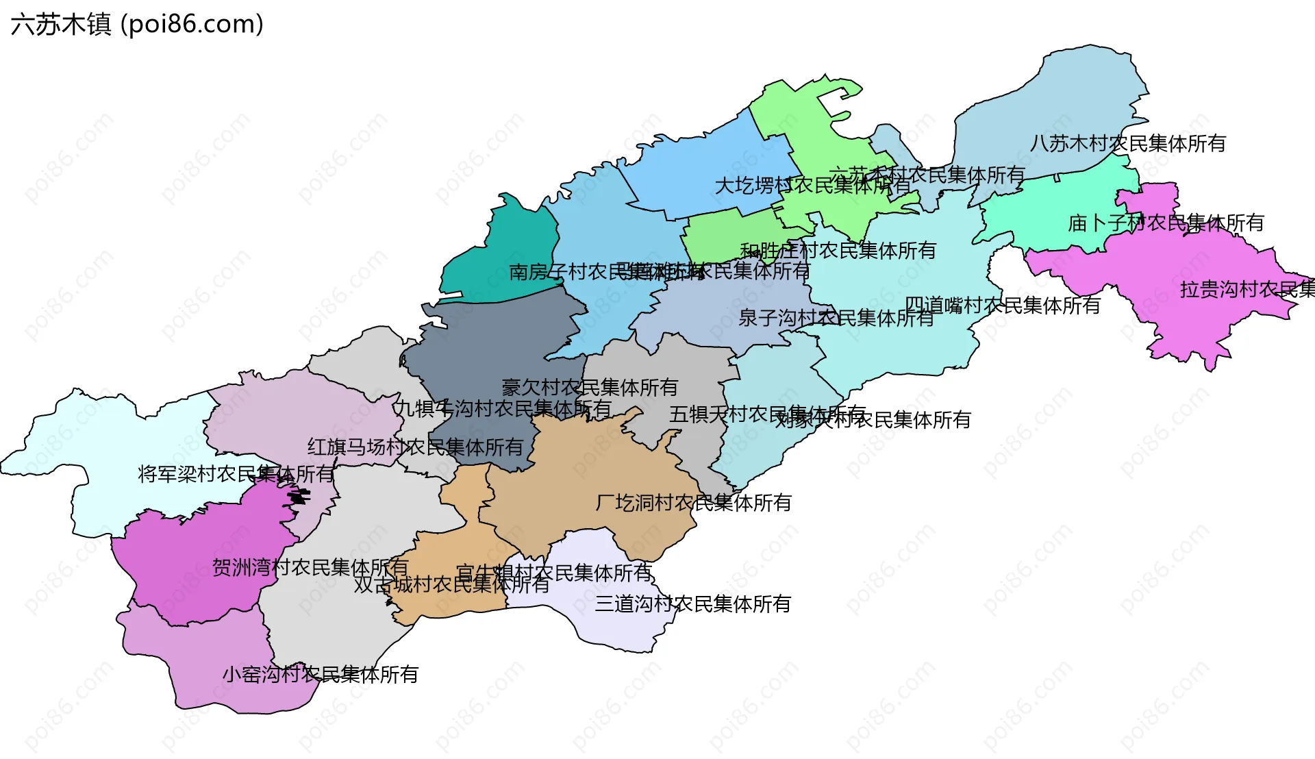 六苏木镇边界地图(五级行政区划)