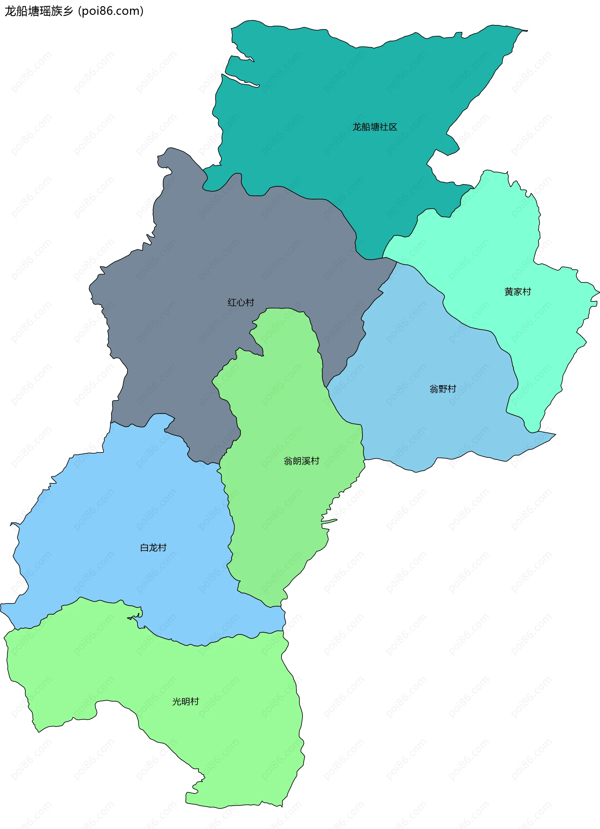龙船塘瑶族乡边界地图(五级行政区划)