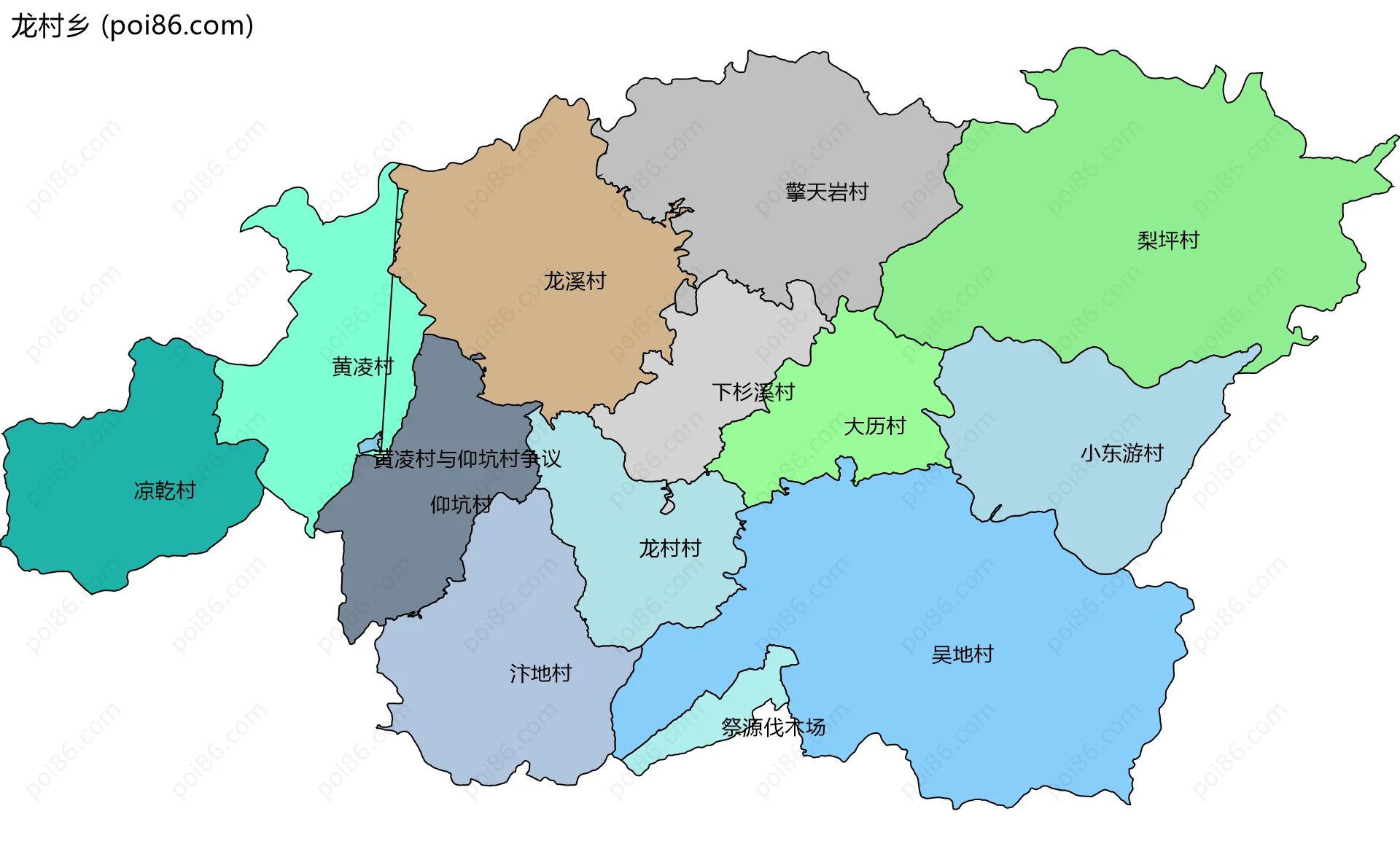 龙村乡边界地图(五级行政区划)