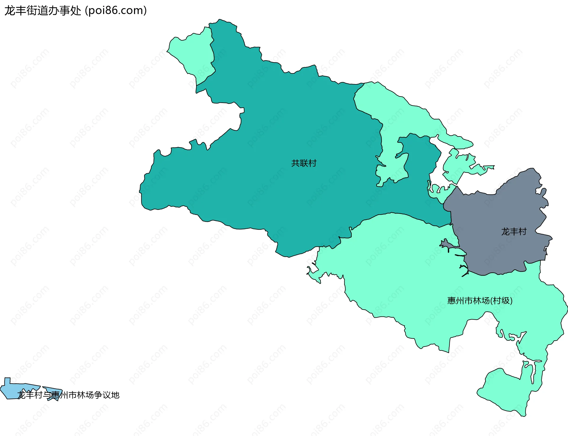 龙丰街道办事处边界地图(五级行政区划)