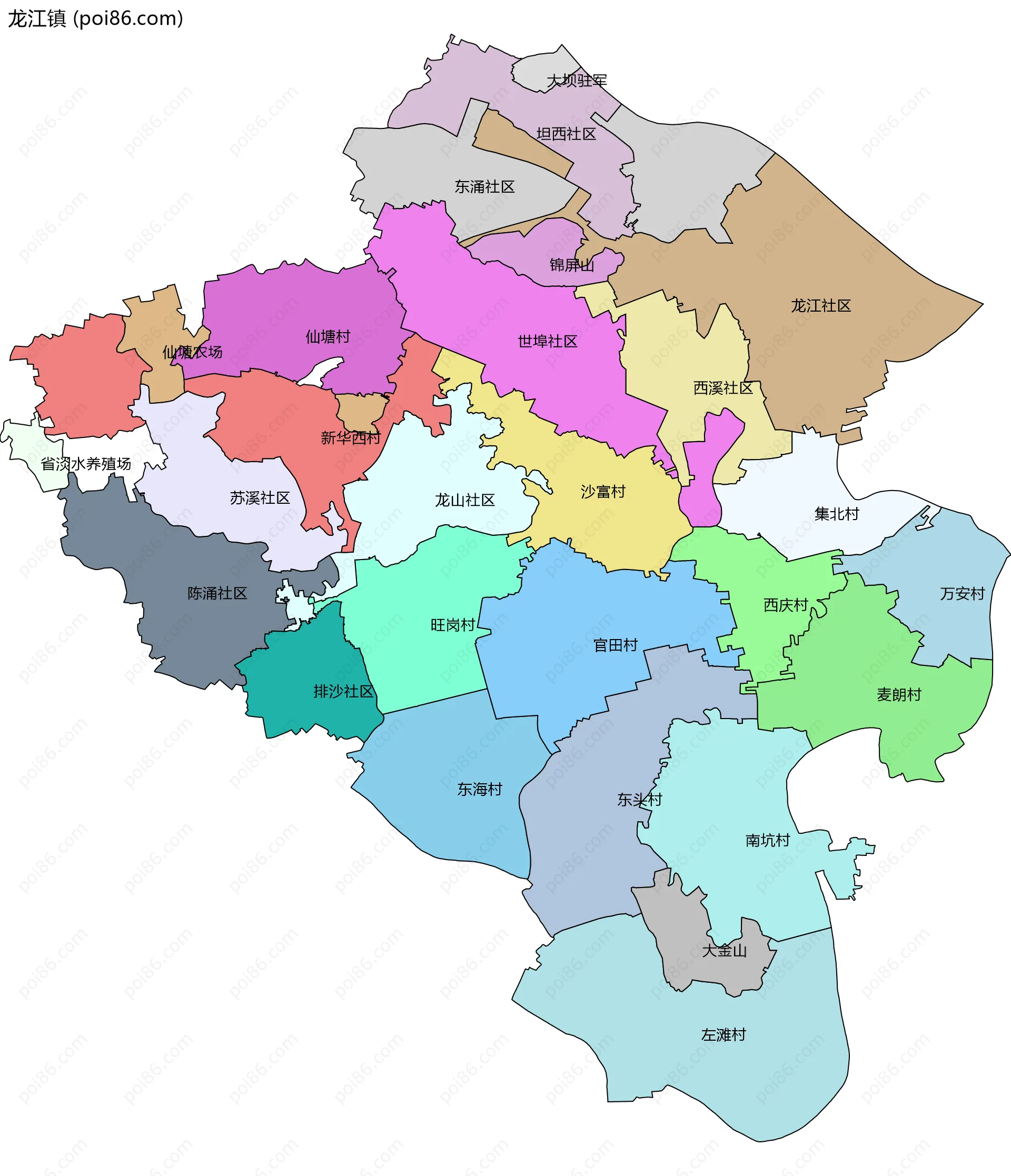 龙江镇边界地图(五级行政区划)