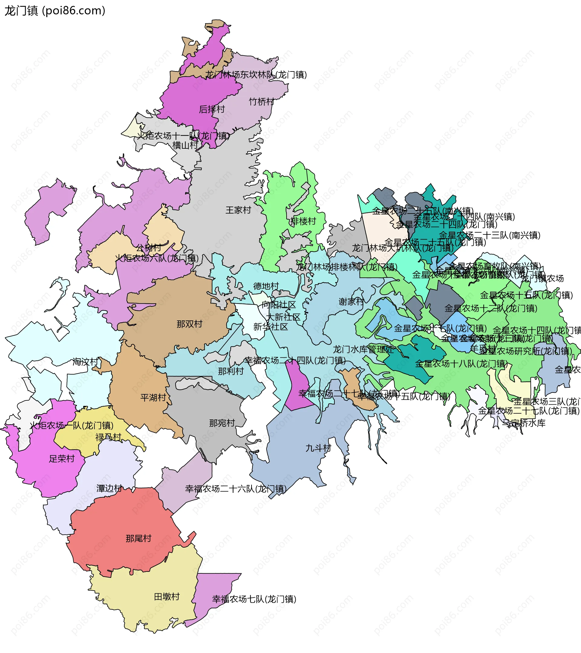 龙门镇边界地图(五级行政区划)