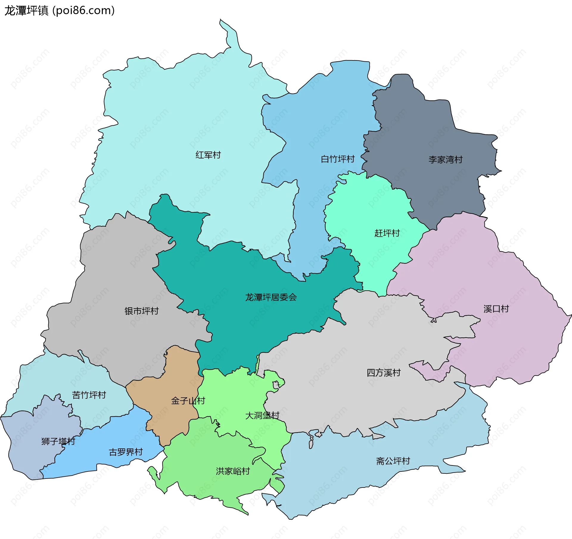 龙潭坪镇边界地图(五级行政区划)