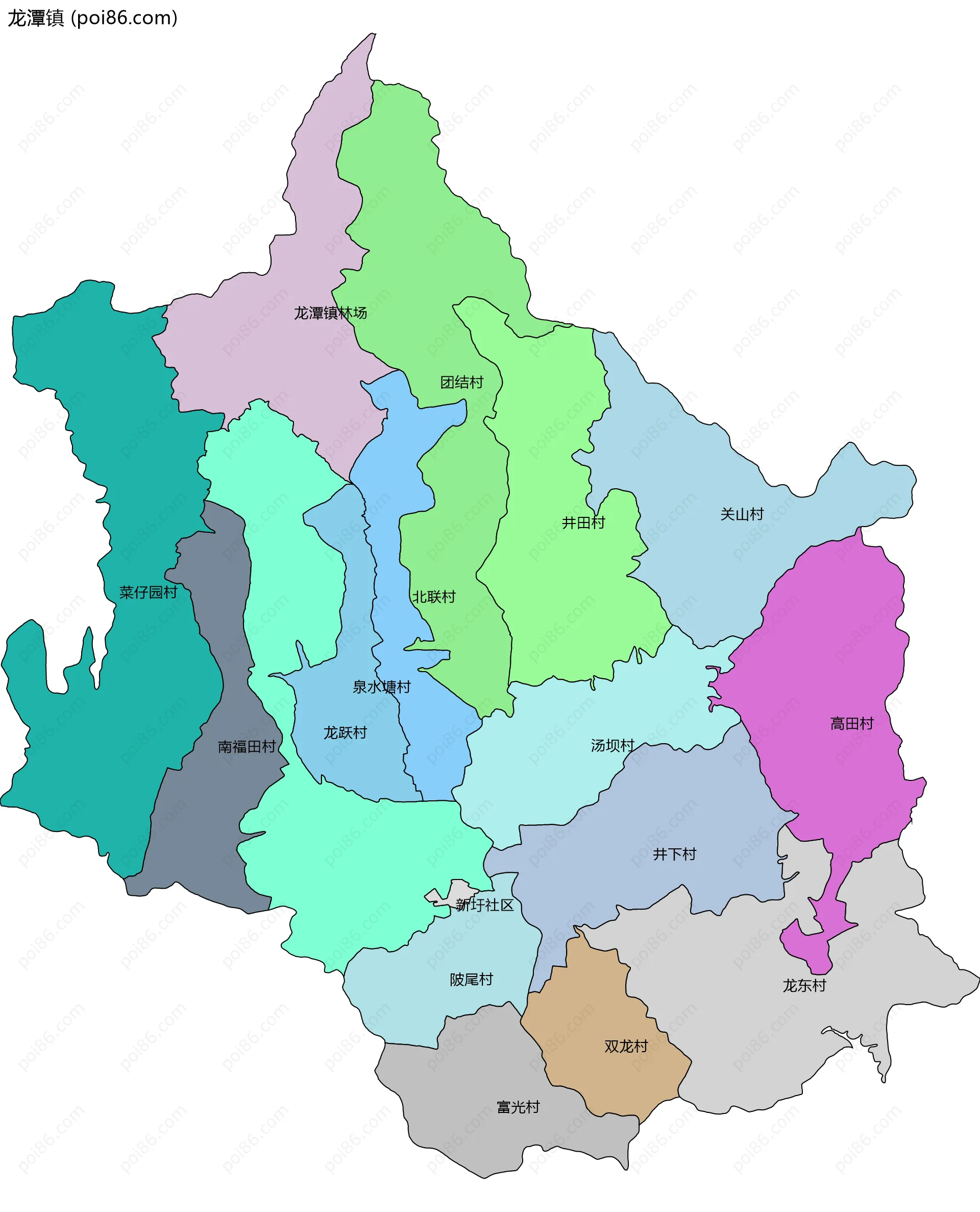 龙潭镇边界地图(五级行政区划)