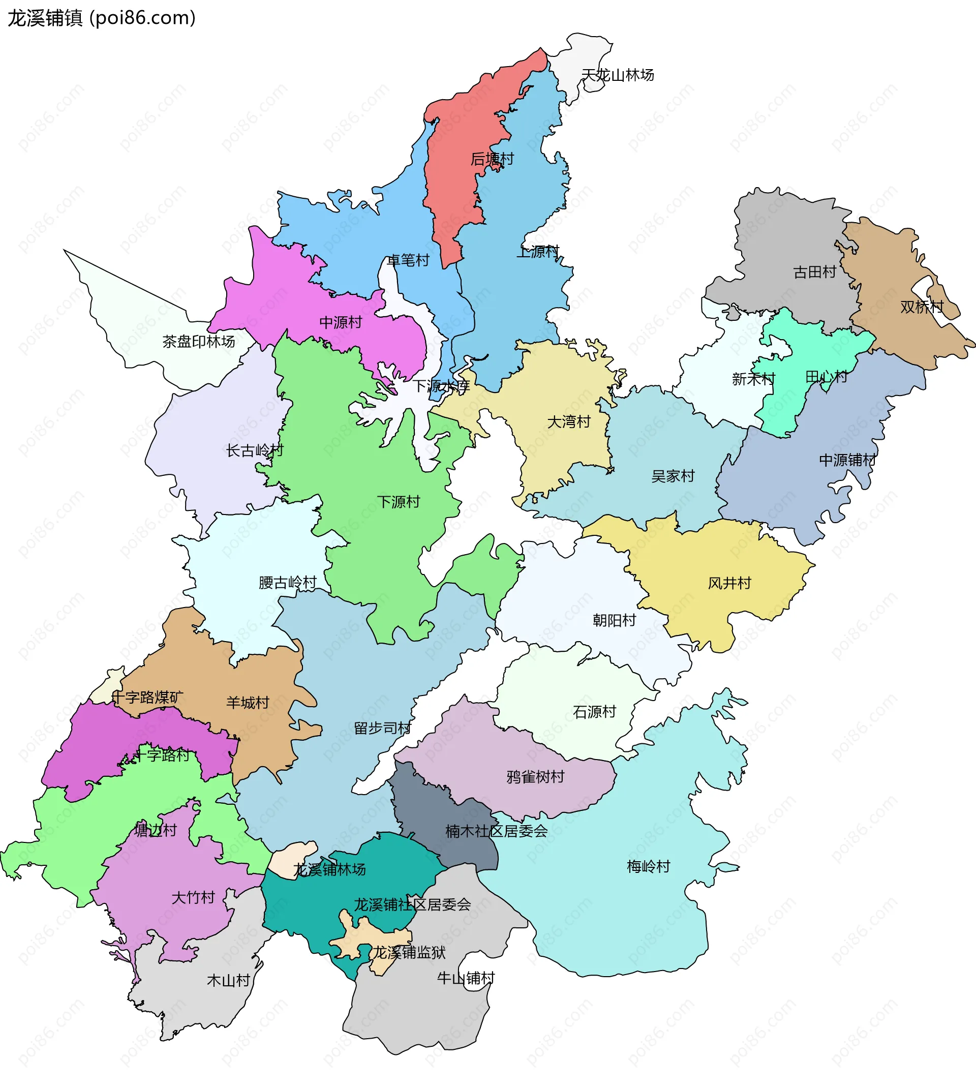 龙溪铺镇边界地图(五级行政区划)