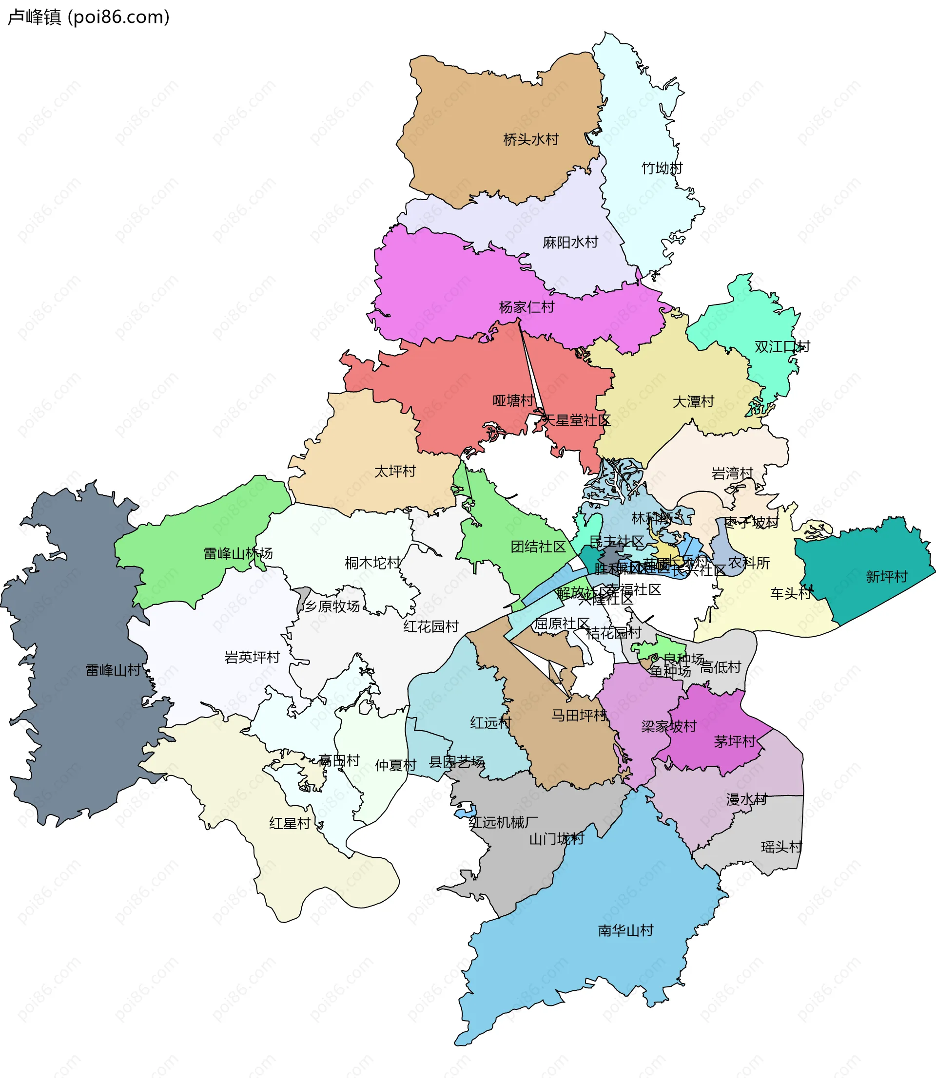 卢峰镇边界地图(五级行政区划)