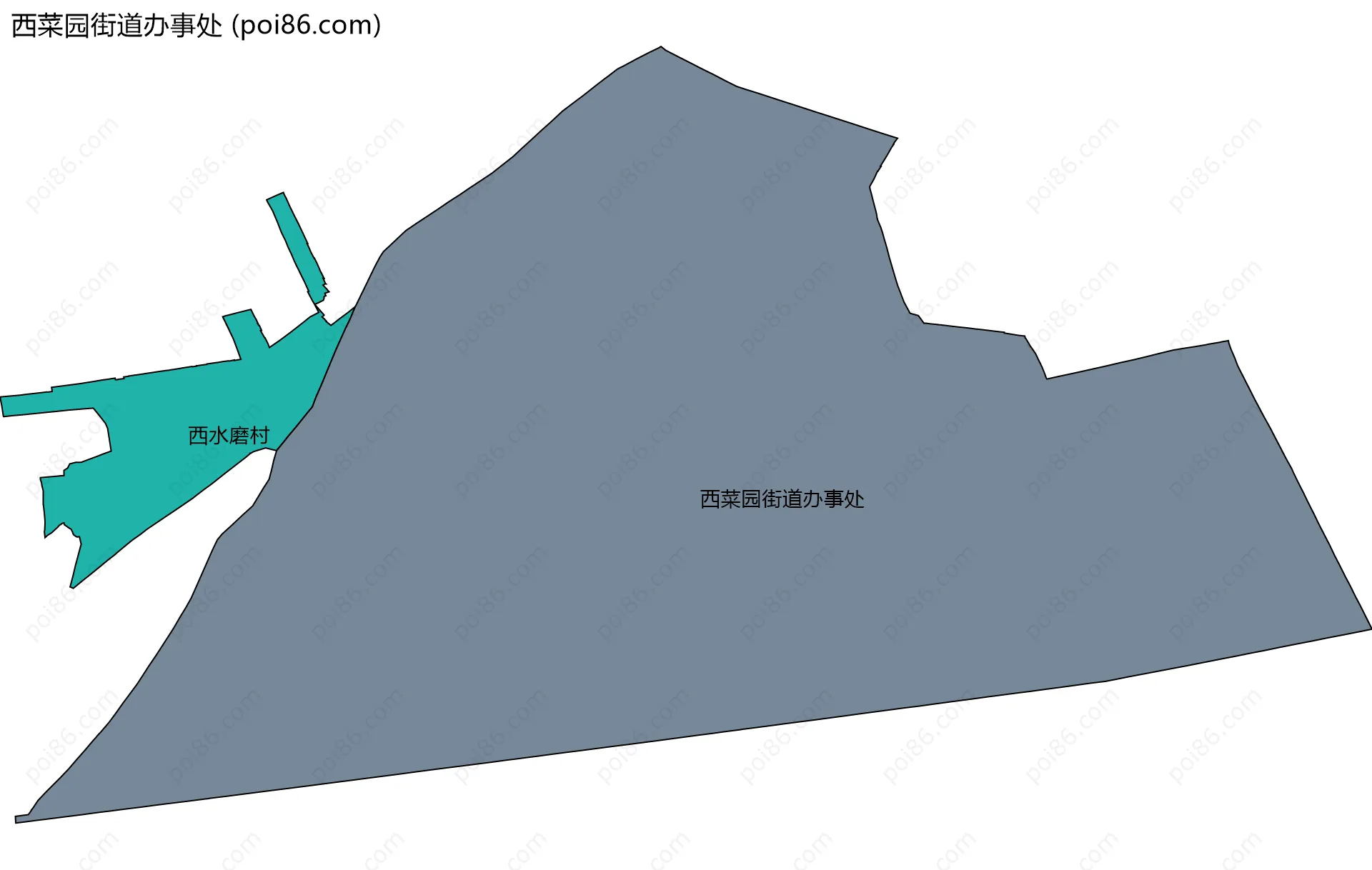 西菜园街道办事处边界地图(五级行政区划)