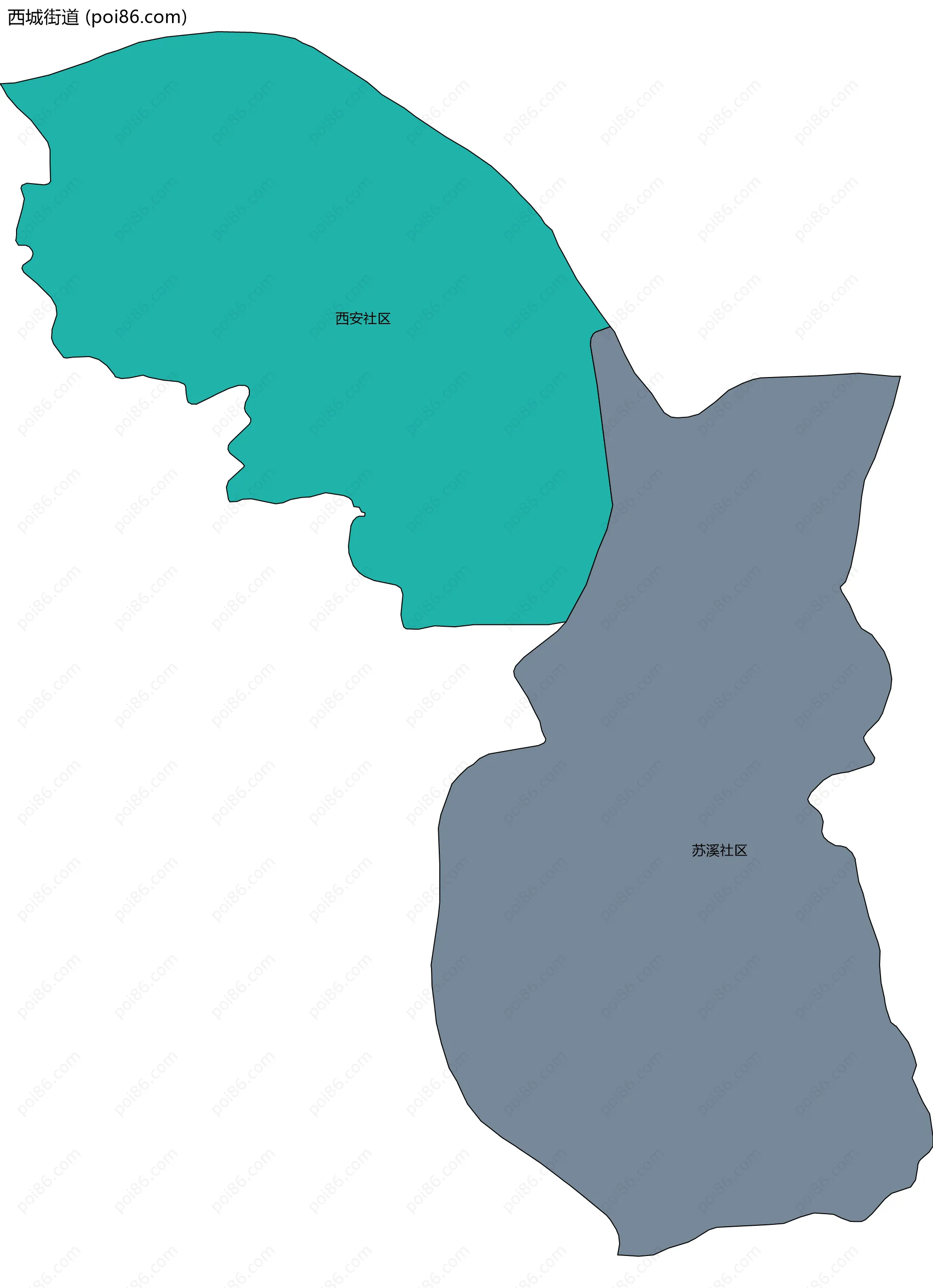 西城街道边界地图(五级行政区划)