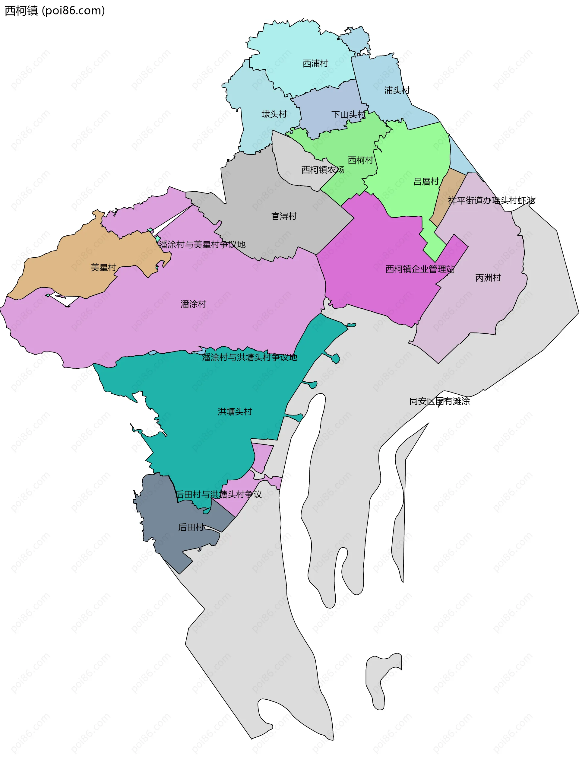 西柯镇边界地图(五级行政区划)