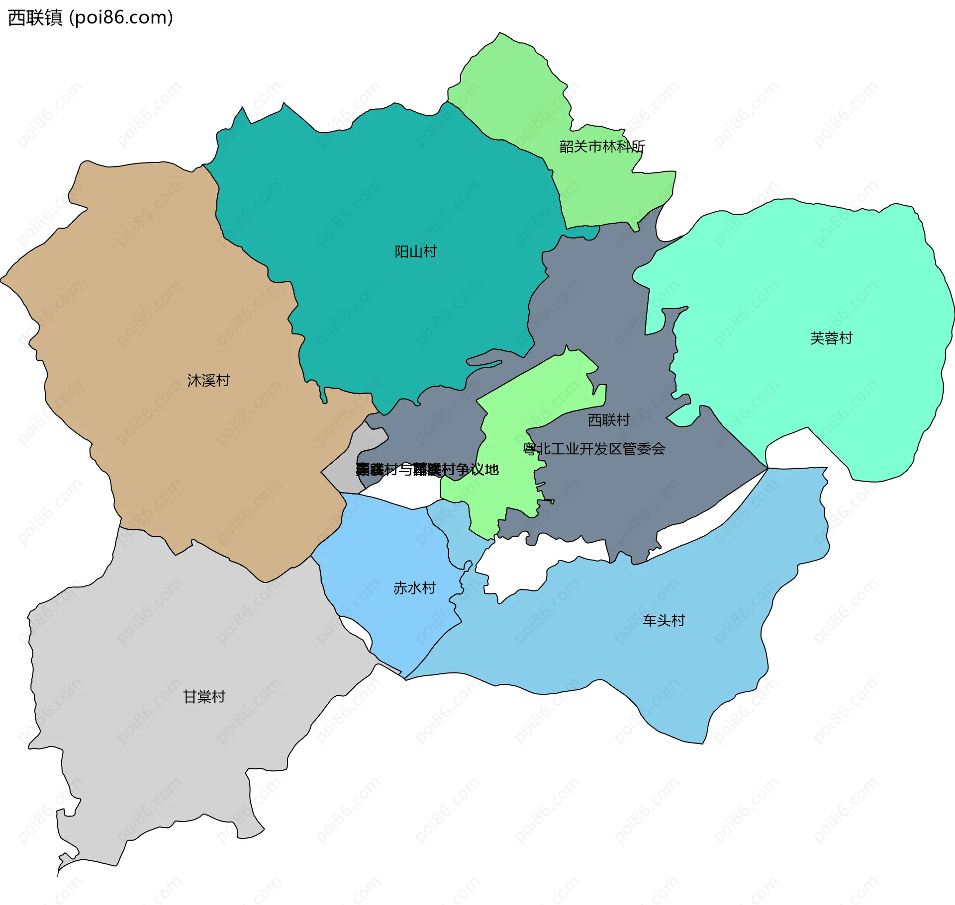西联镇边界地图(五级行政区划)