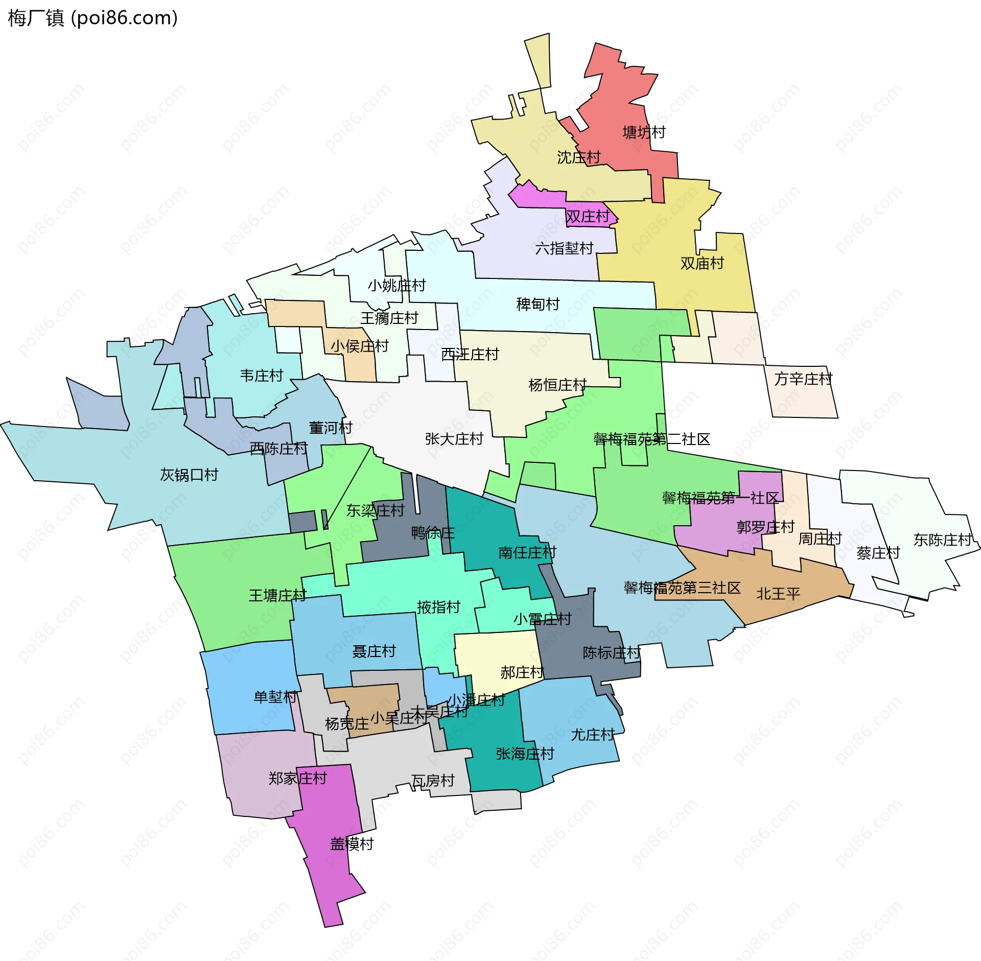 梅厂镇边界地图(五级行政区划)