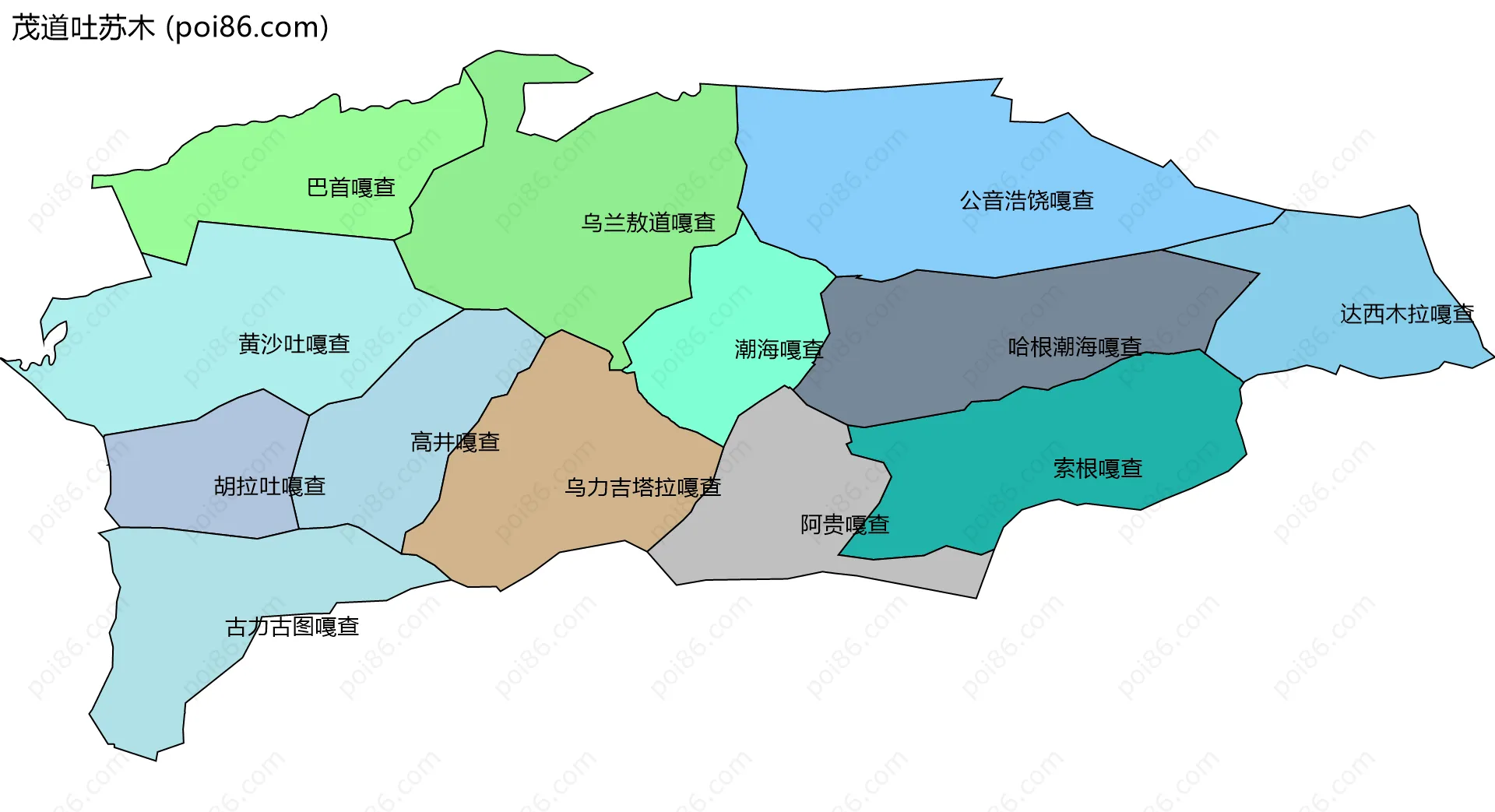 茂道吐苏木边界地图(五级行政区划)
