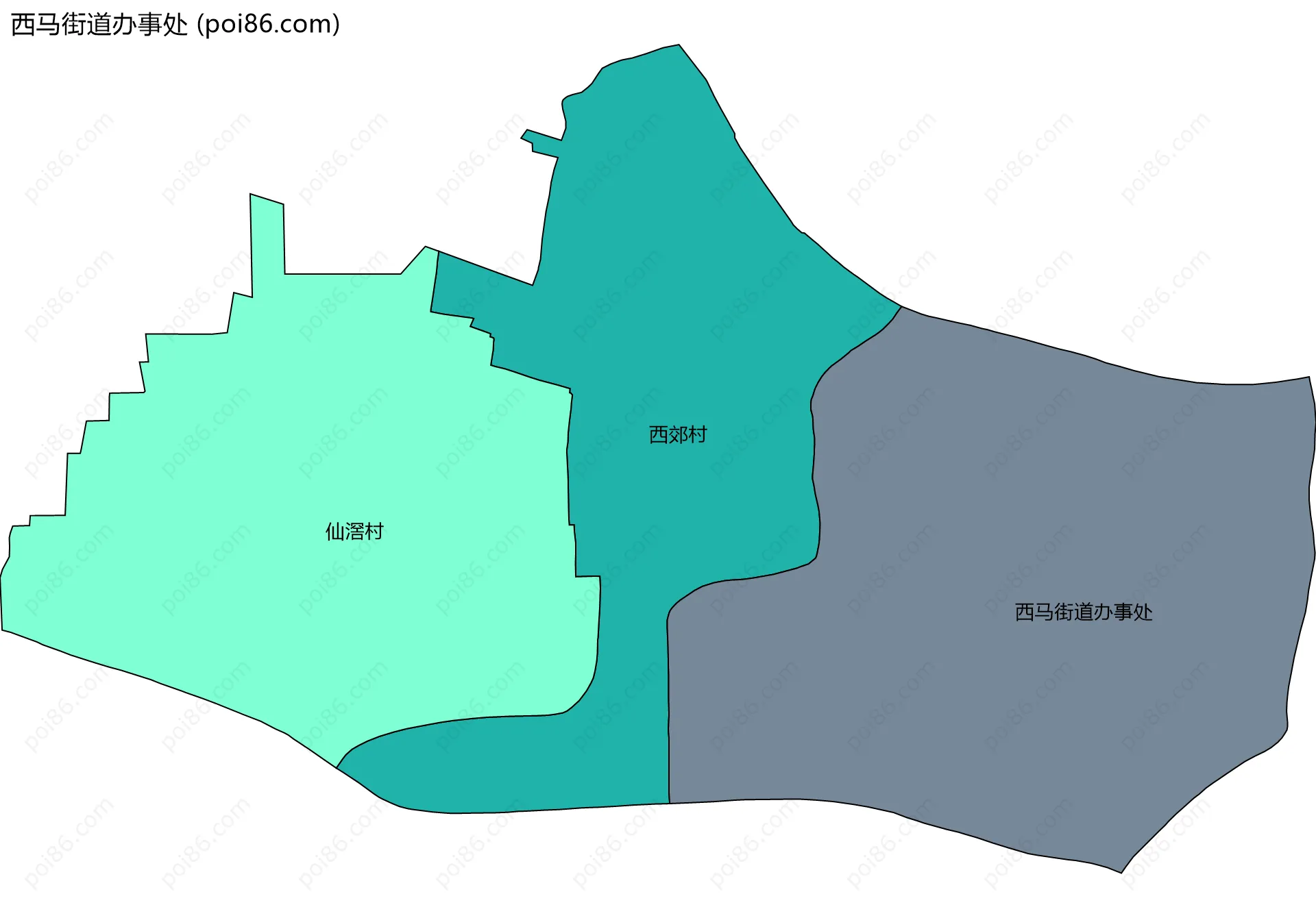 西马街道办事处边界地图(五级行政区划)