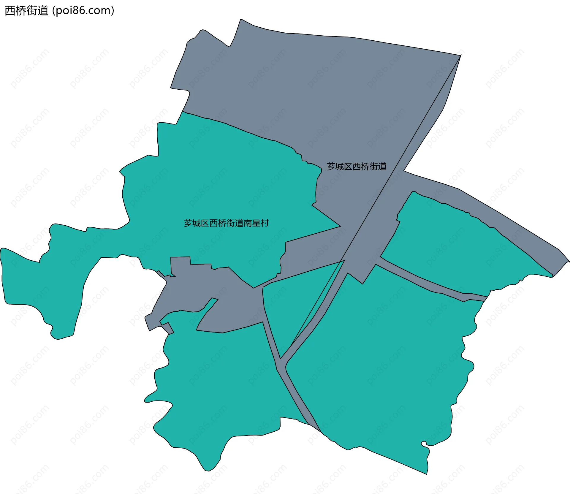 西桥街道边界地图(五级行政区划)